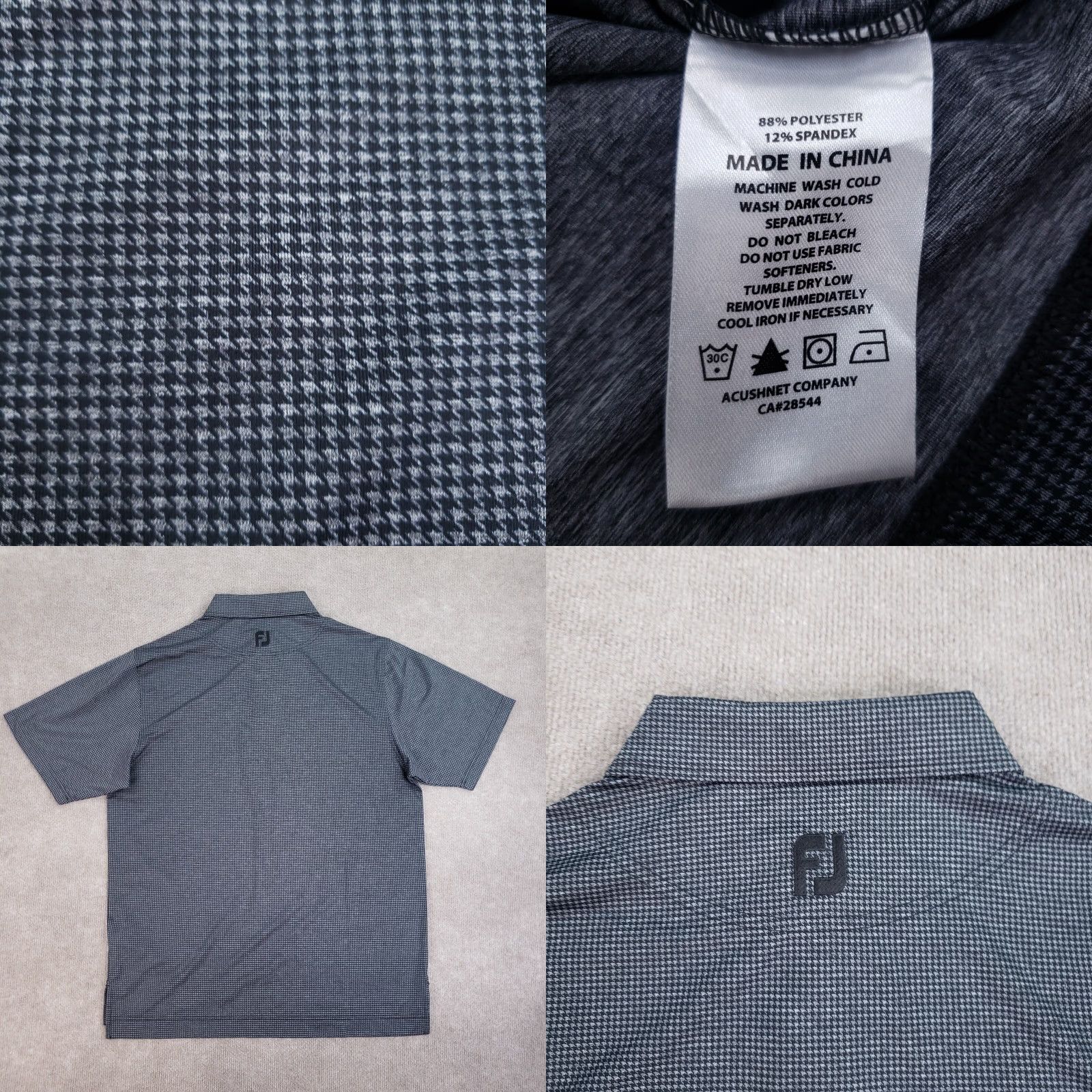 Footjoy FootJoy Polo Shirt Mens Medium Black Gray Houndstooth Short Sleeve Stretch Golf Size US M / EU 48-50 / 2 - 8 Thumbnail