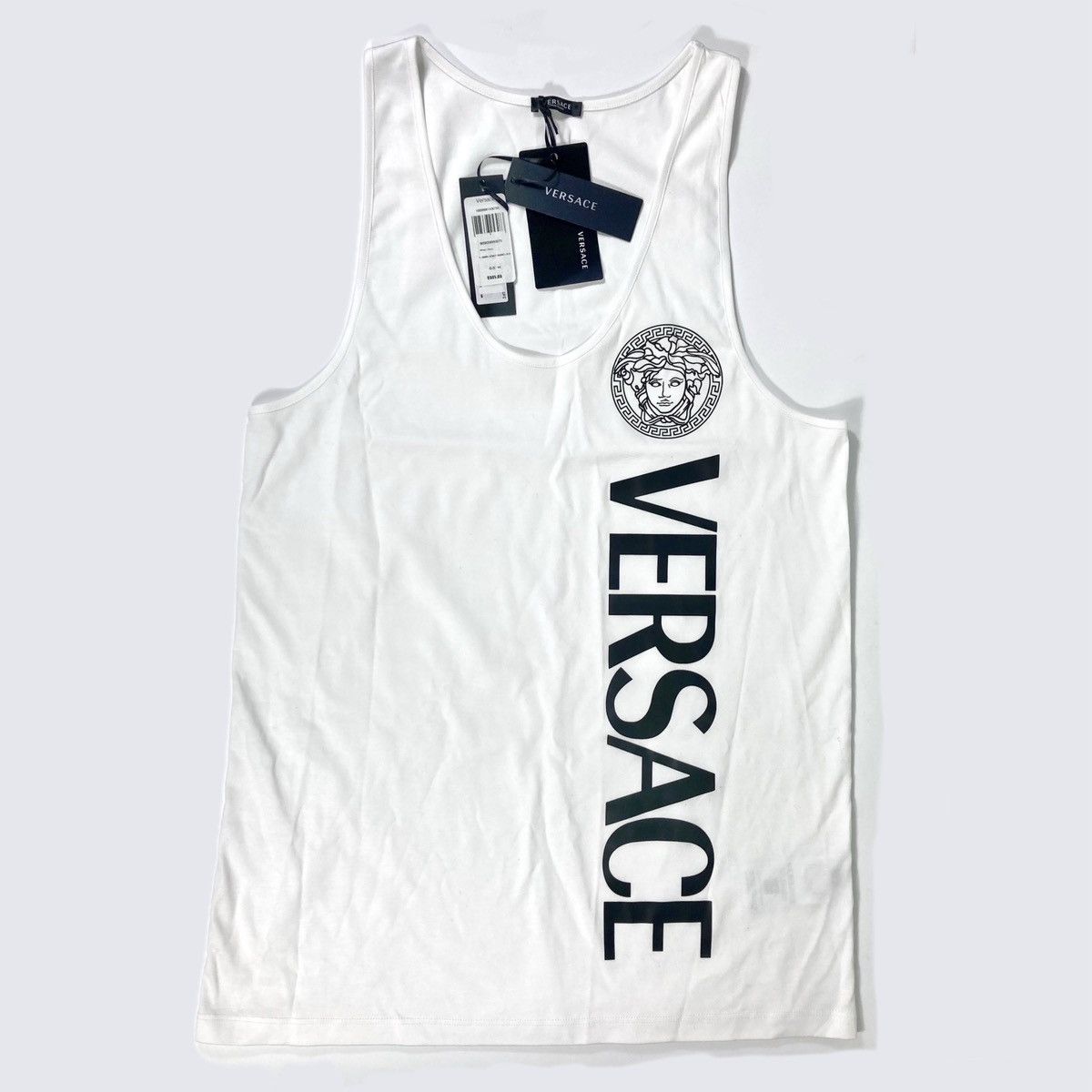 Versace Logo Cotton Women Graphic Tank White Size 44 NEW