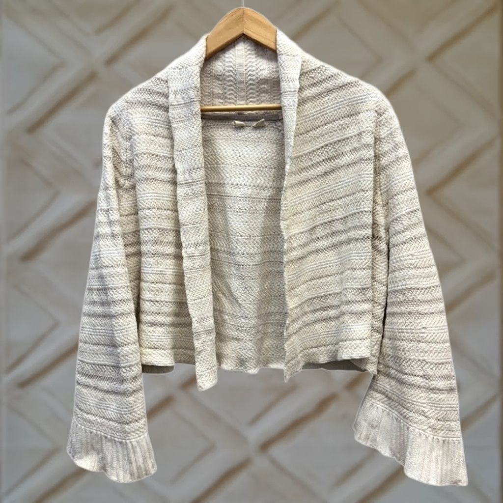 Anthropologie VINTAGE Anthropologie Moth Cream Striped Open Front Cropped Cardigan Sweater Bell Sleeve XS Women Size XS / US 0-2 / IT 36-38 - 1 Thumbnail