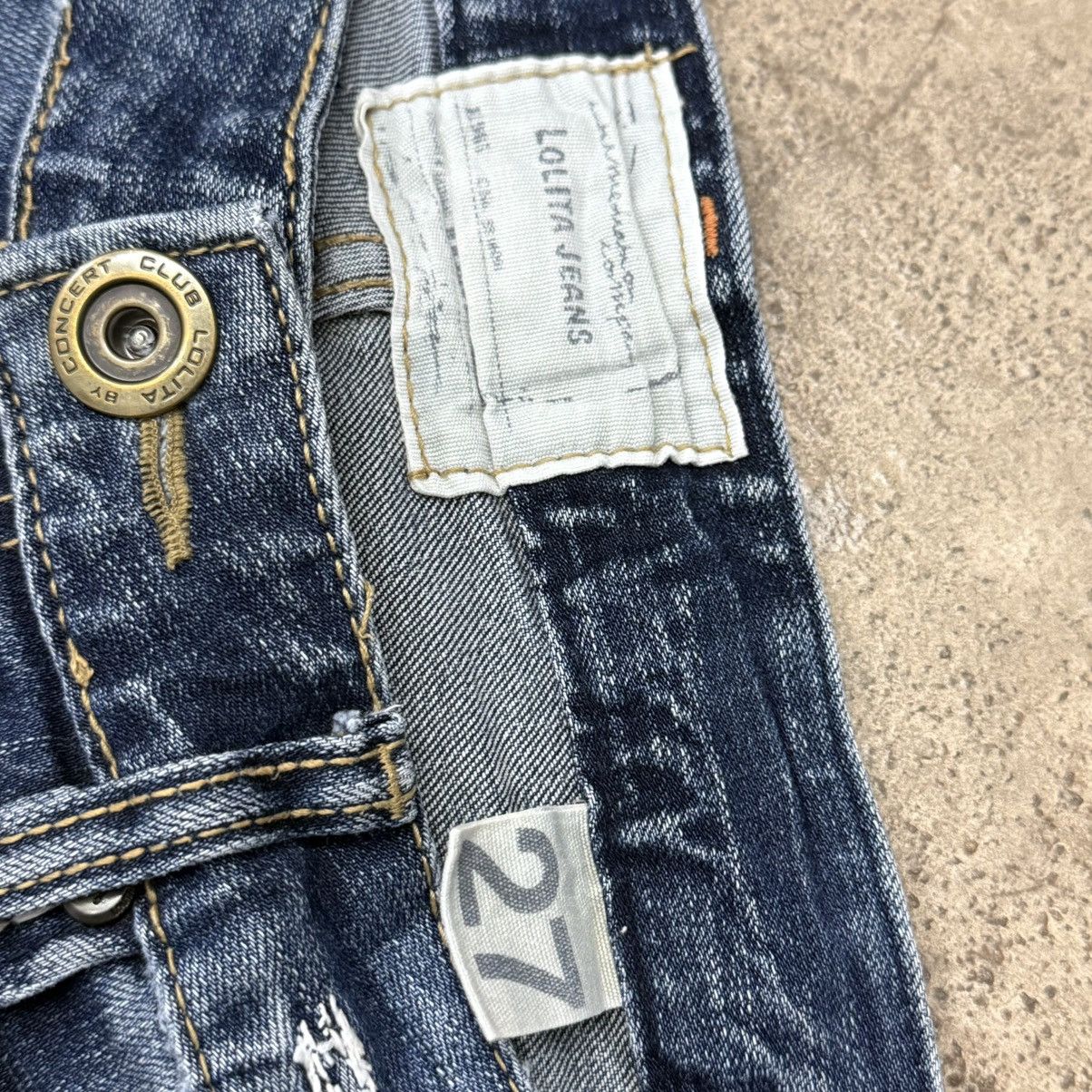 Japanese Brand Lolita Slim Fit Whisker Distressed Stretch Denim Pants Size 27" / US 4 / IT 40 - 16 Thumbnail