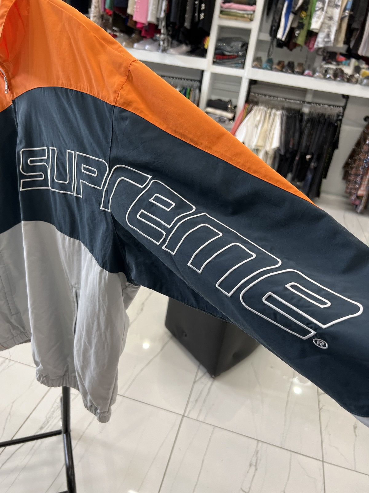 Supreme Supreme Curve Track Jacket Grey/Orange/Navy Size US XL / EU 56 / 4 - 2 Thumbnail