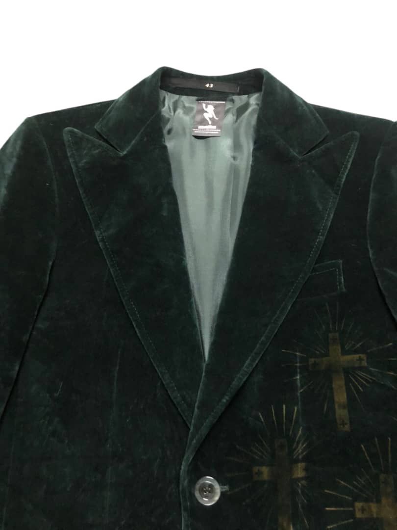 N.Hoolywood N.Hoolywood Green Velvet Blazer Cross Printed Deaign Size US S / EU 44-46 / 1 - 4 Thumbnail