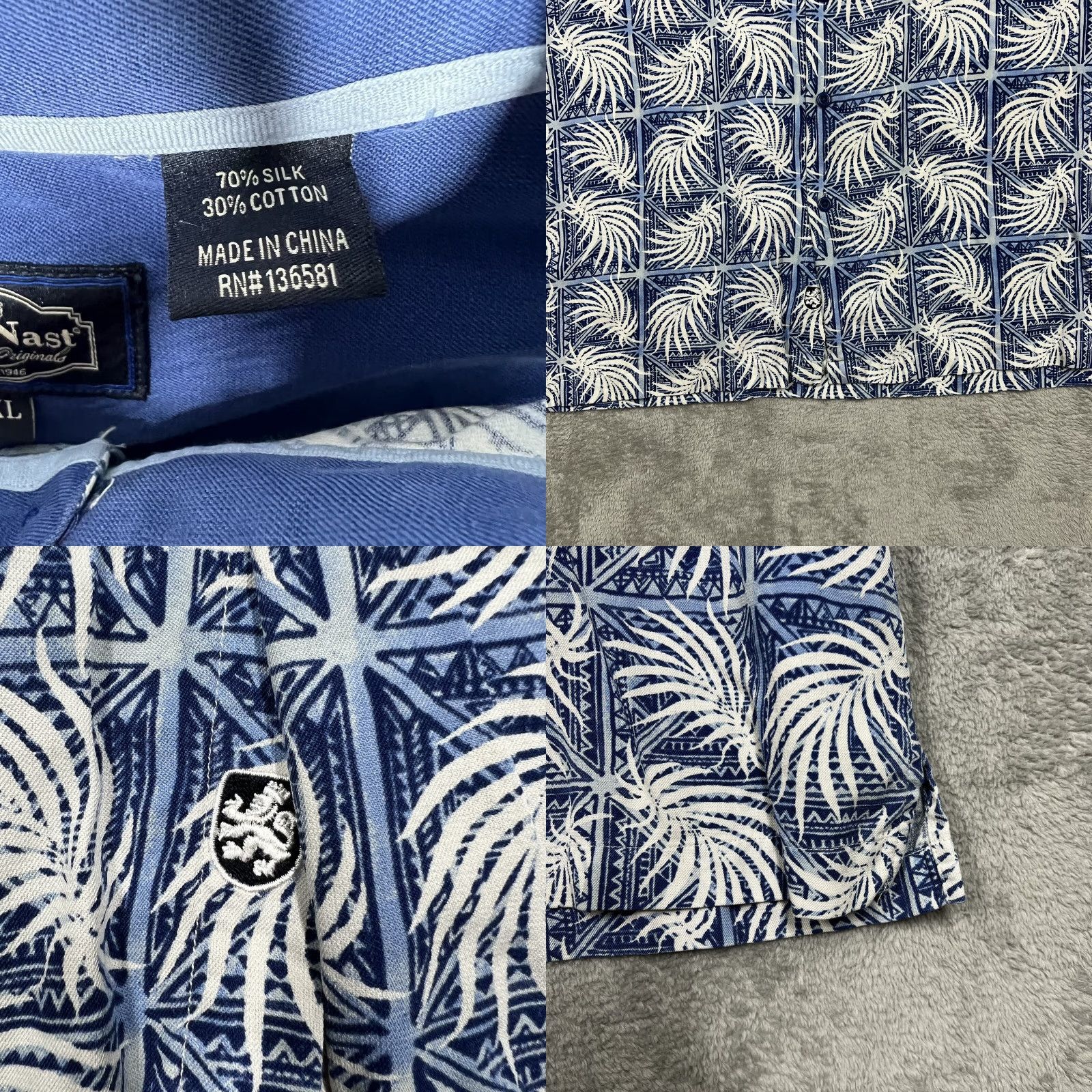 Nat Nast Nat Nast Button-Up Shirt Men Hawaiian Blue Floral Leaf Silk Cotton 2XL Casual Geometric Microfiber Buttons Short Sleeve Collared Spread Vintage No Size US XXL / EU 58 / 5 - 8 Thumbnail