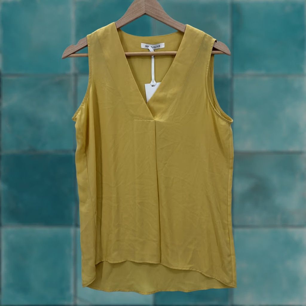 Vintage ROSE+OLIVE Blouse Womens Small Yellow V-Neck Sleeveless Chiffon Top Summer NWT Size S / US 4 / IT 40 - 1 Thumbnail