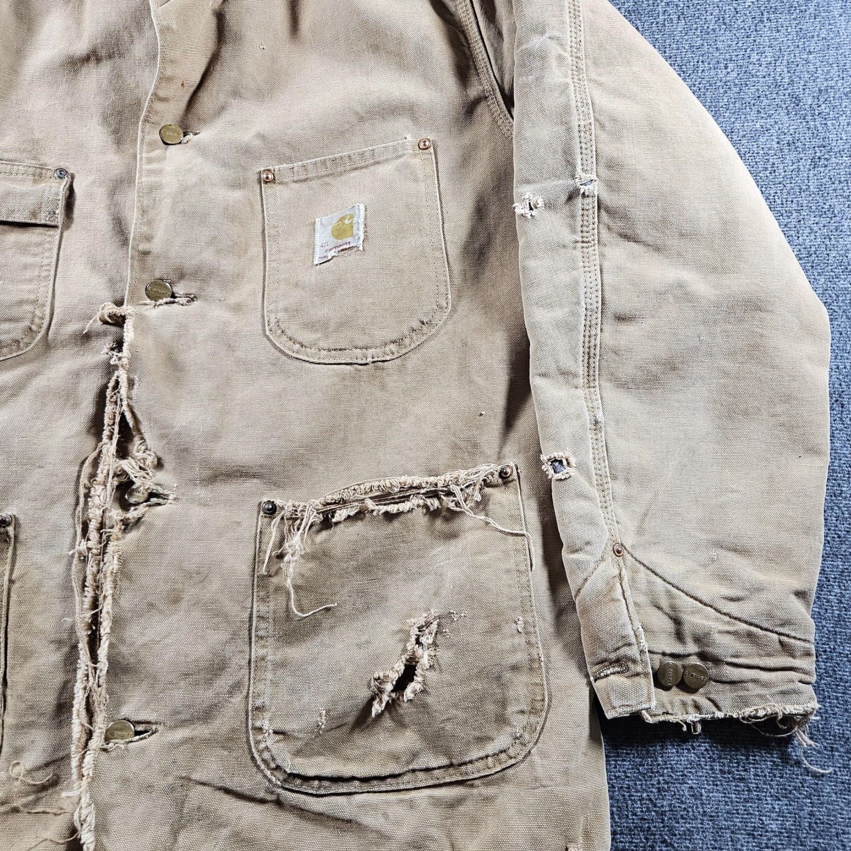 VINTAGE Carhartt Jacket Coat 42L Brown Duck Chore Insulated Lined 80s Workwear Mens Jacket