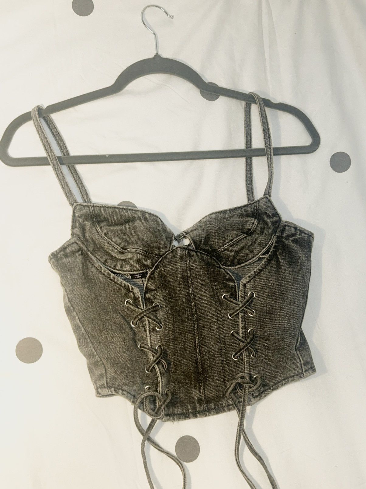 PrettyLittleThing petite grey acid wash denim lace up corset Size S / US 4 / IT 40 - 2 Thumbnail