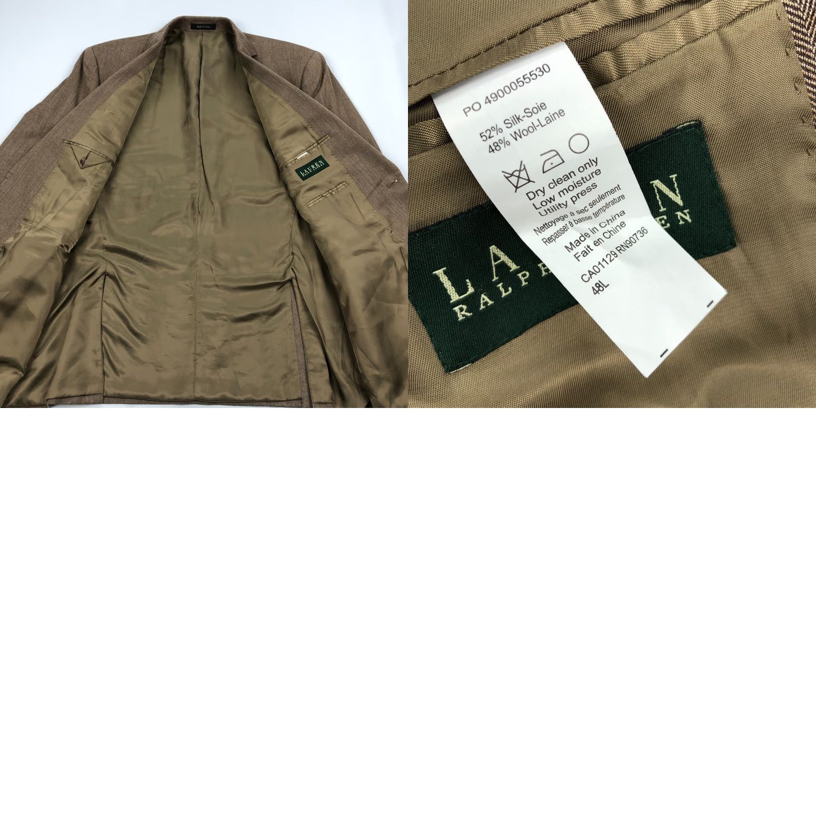 Ralph Lauren Ralph Lauren Blazer Jacket Silk Wool Brown Herringbone Sport Coat 48L Long Notch Double Vent Two-Button Front Mens Regular Size 48R - 9 Thumbnail