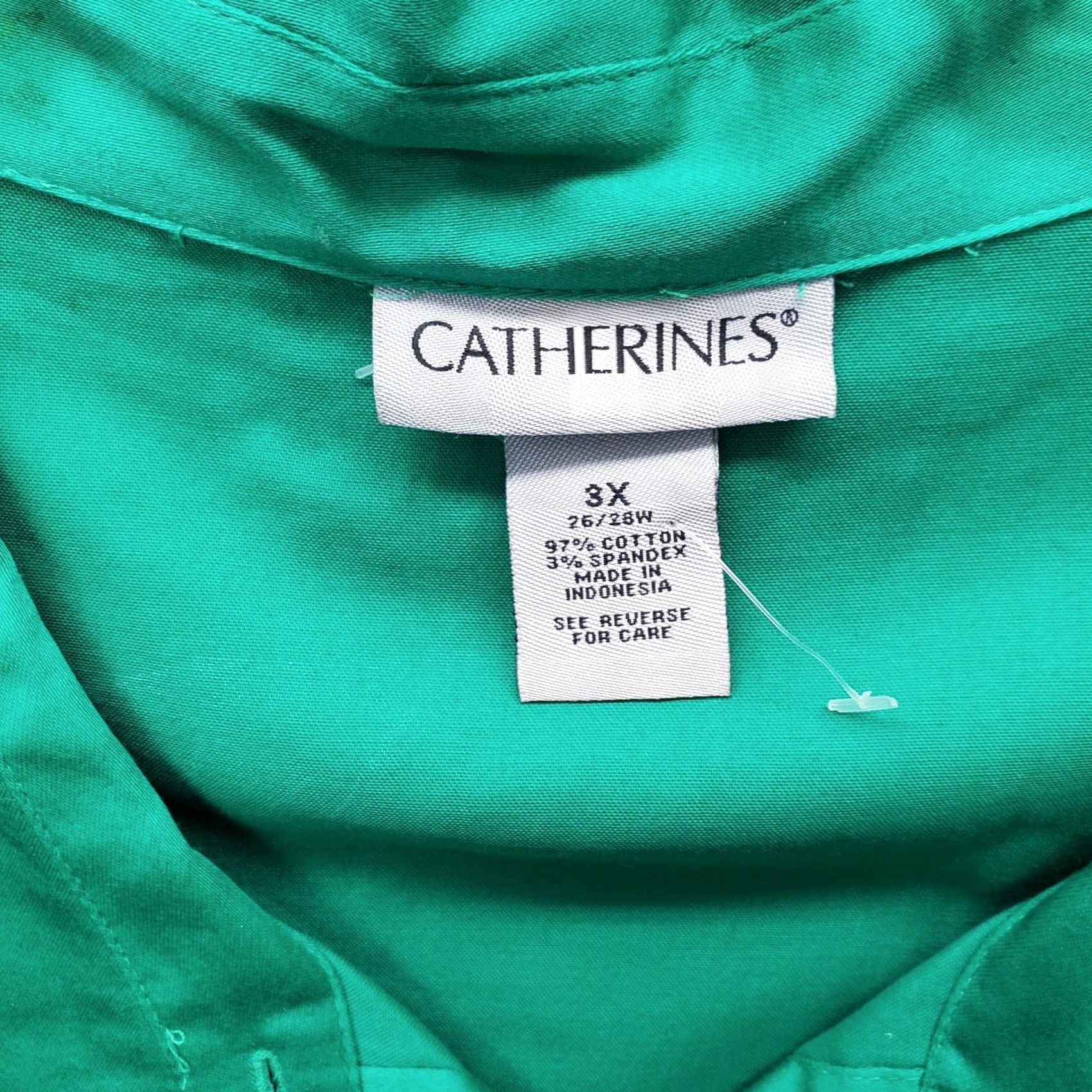 Vintage Catherines Tunic Shirt Womens 3X Green Textured Pintuck 3/4 Sleeve Button-Up Size XXL / US 16-18 / IT 52-54 - 6 Thumbnail