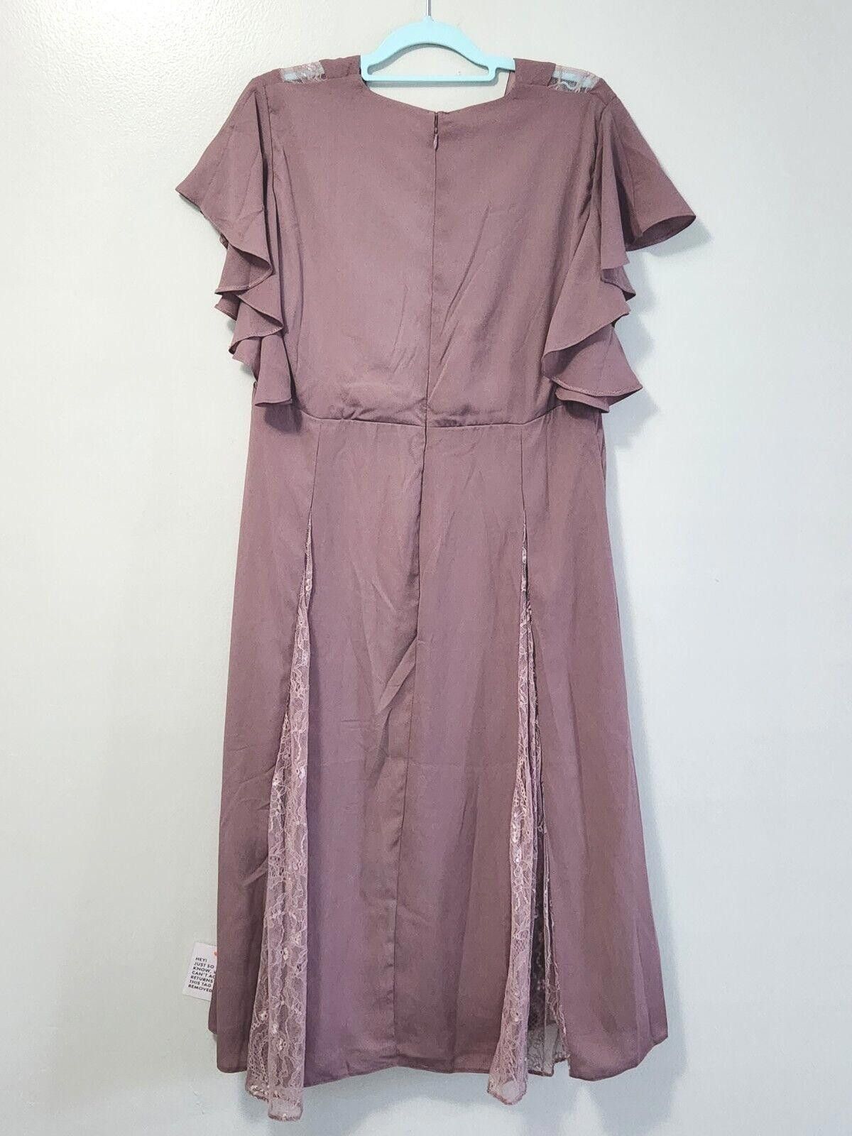 Designer Asos Curve Dress Sz 14 Mauve Formal Bridesmaid Lace Cut V Size XL / US 12-14 / IT 48-50 - 5 Thumbnail
