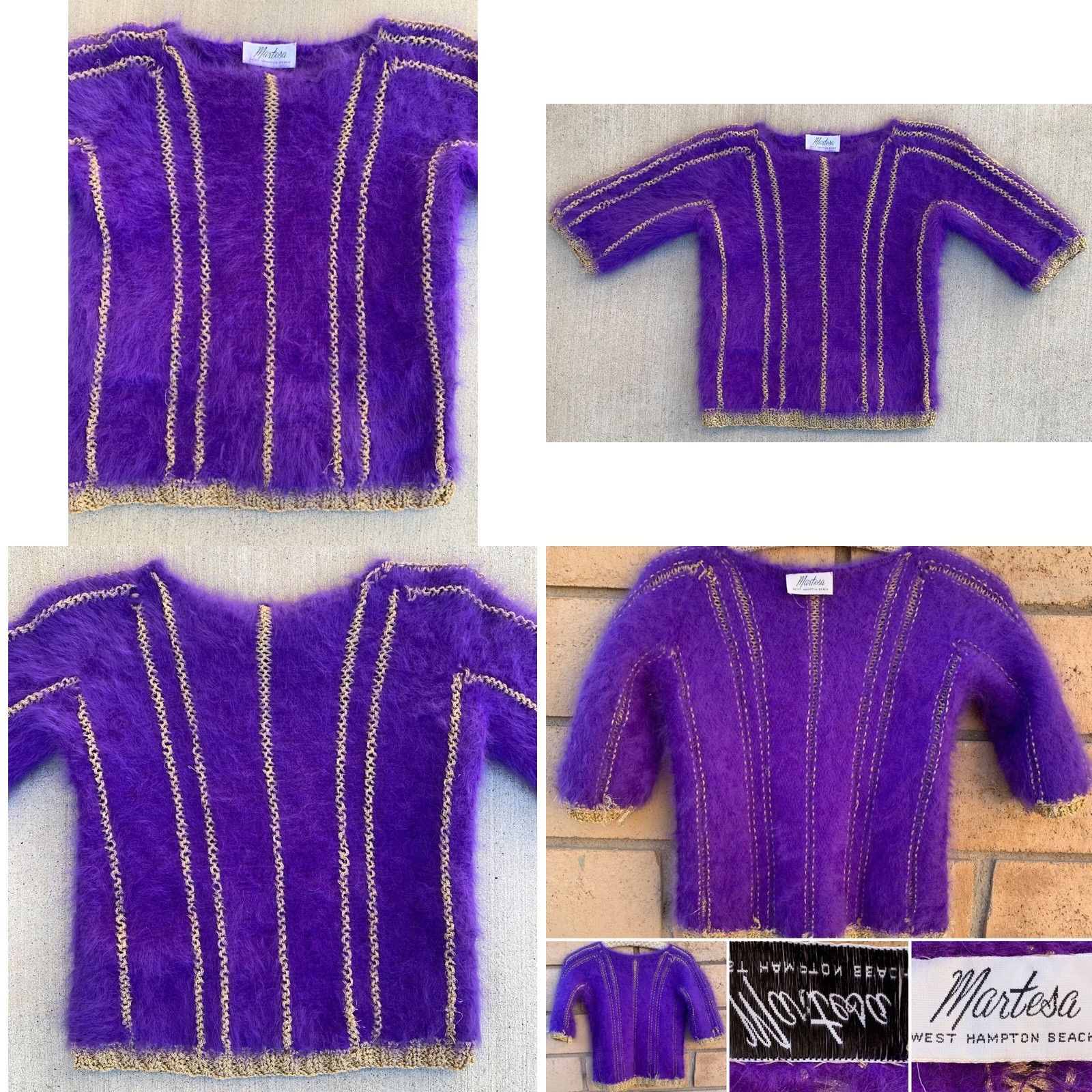 Vintage VINTAGE Martesa West Hampton Beach Purple Fuzzy Angora Gold Metallic Knit S Size S / US 4 / IT 40 - 9 Thumbnail