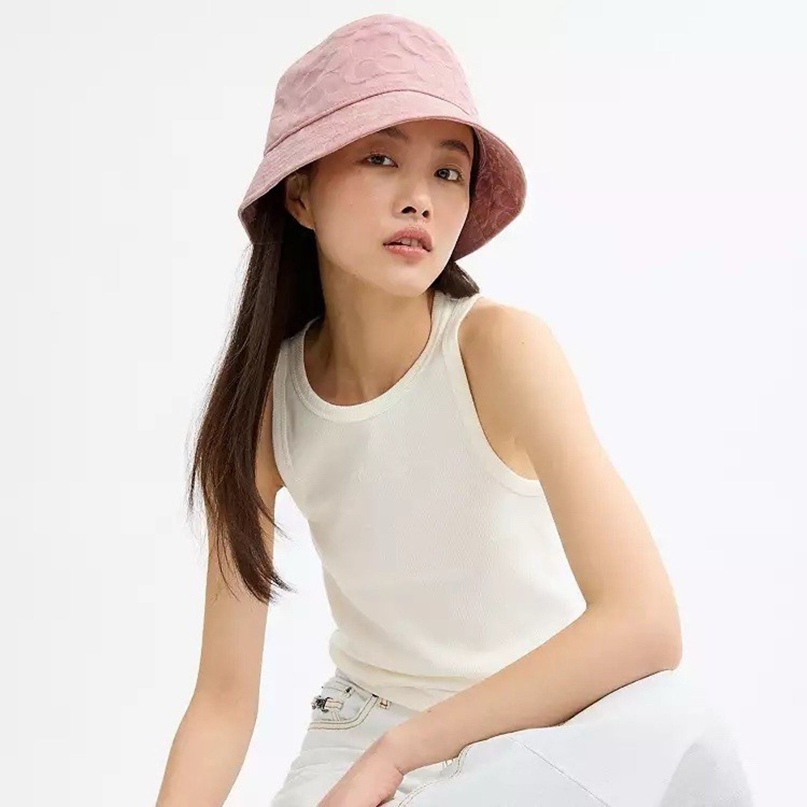 NWT Coach Signature Denim Bucket pink Hat xs/s CFI62 display picture 2