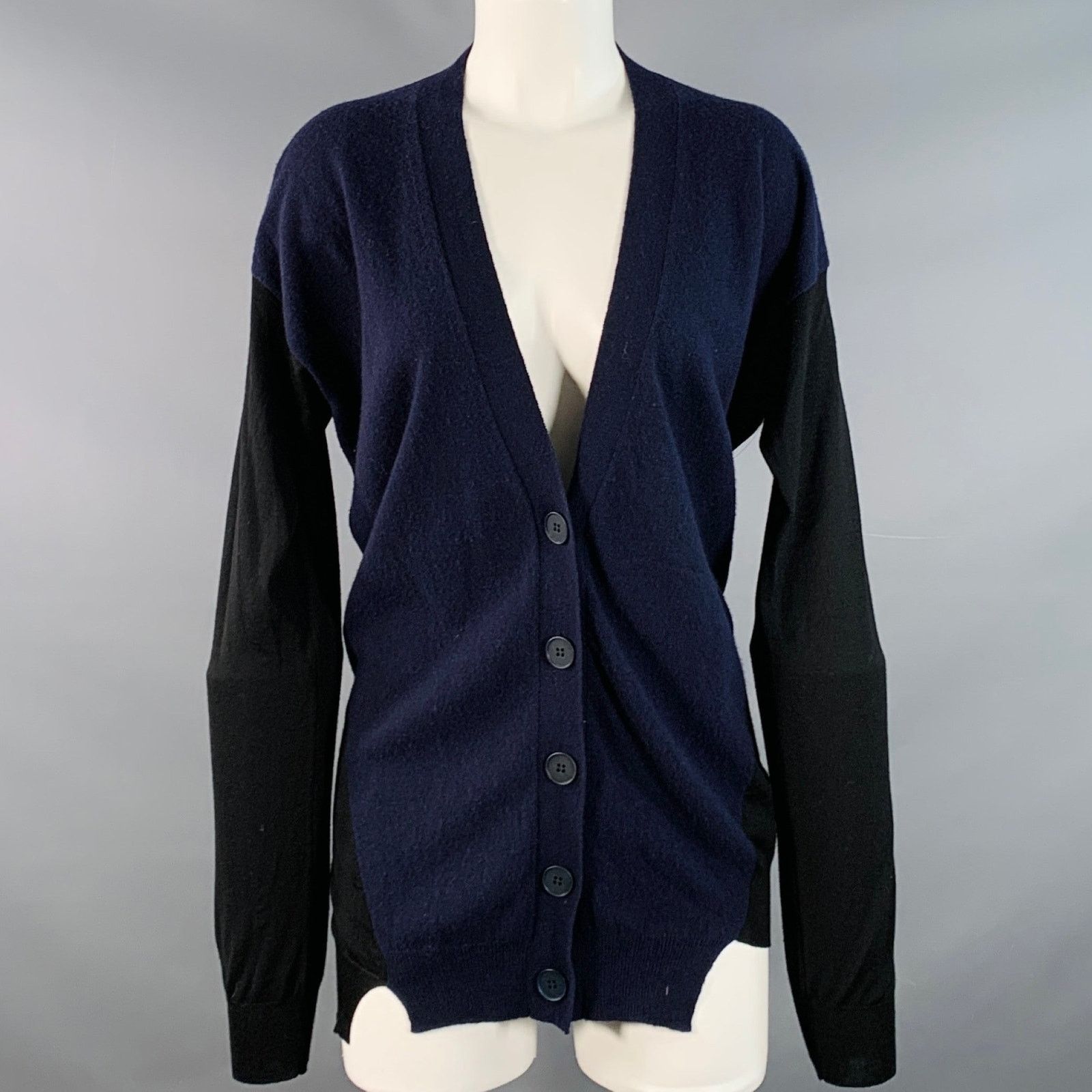 Stella McCartney STELLA McCARTNEY Navy Black Virgin Wool Two Tone Cardigan Size M / US 6-8 / IT 42-44 - 1 Thumbnail