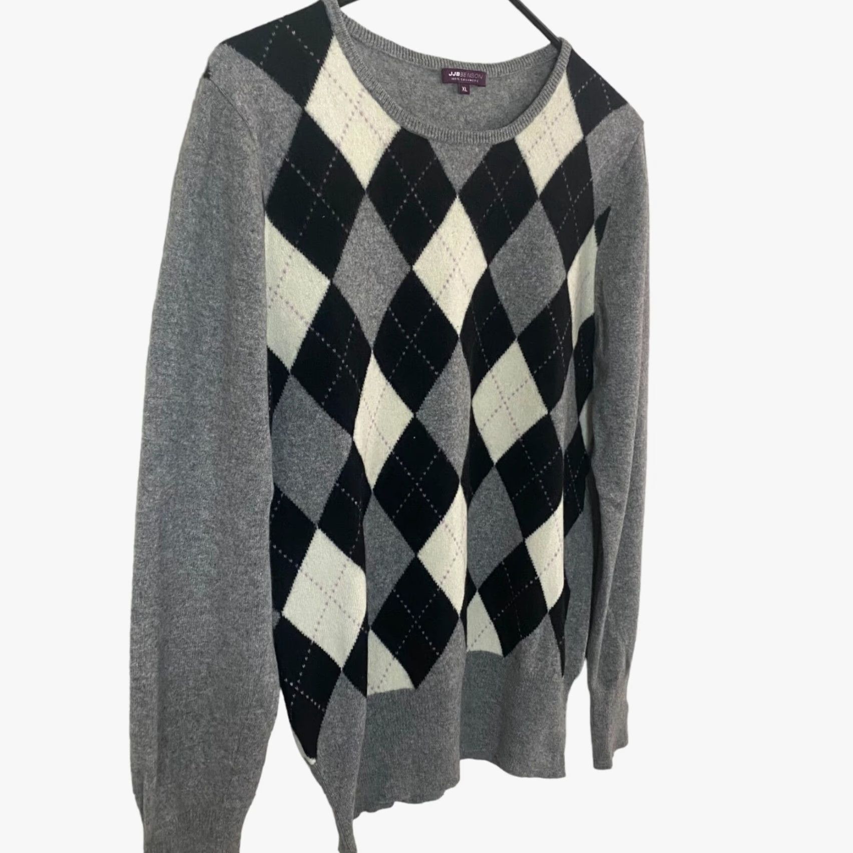Vintage JJB Benson Cashmere Argyle Sweater Pullover Long Sleeve Women's XL Gray Black Size XL / US 12-14 / IT 48-50 - 4 Thumbnail