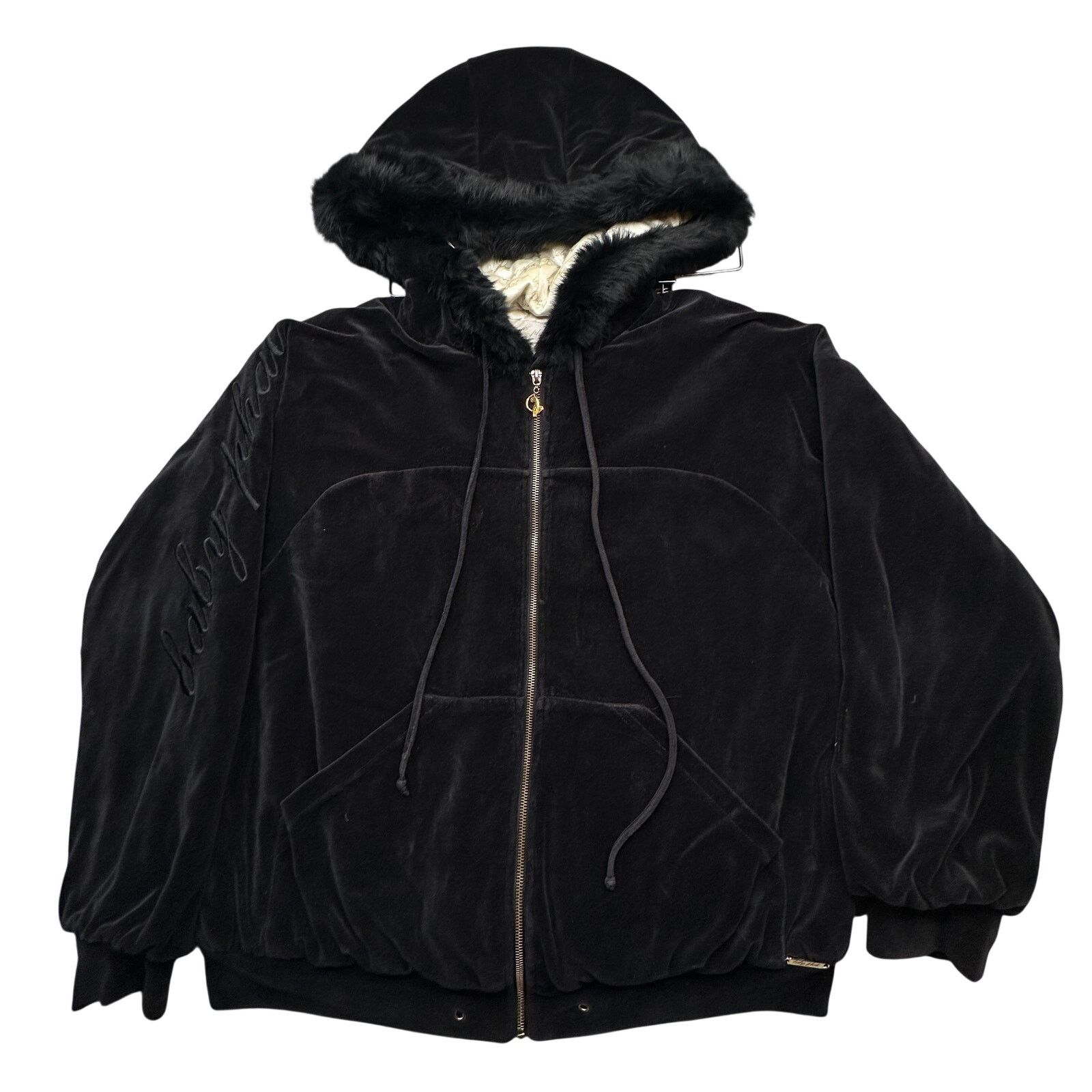 Other VTG Baby Phat Velour Jacket Women Large Fur Trim Black Quilt Size L / US 10 / IT 46 - 1 Thumbnail