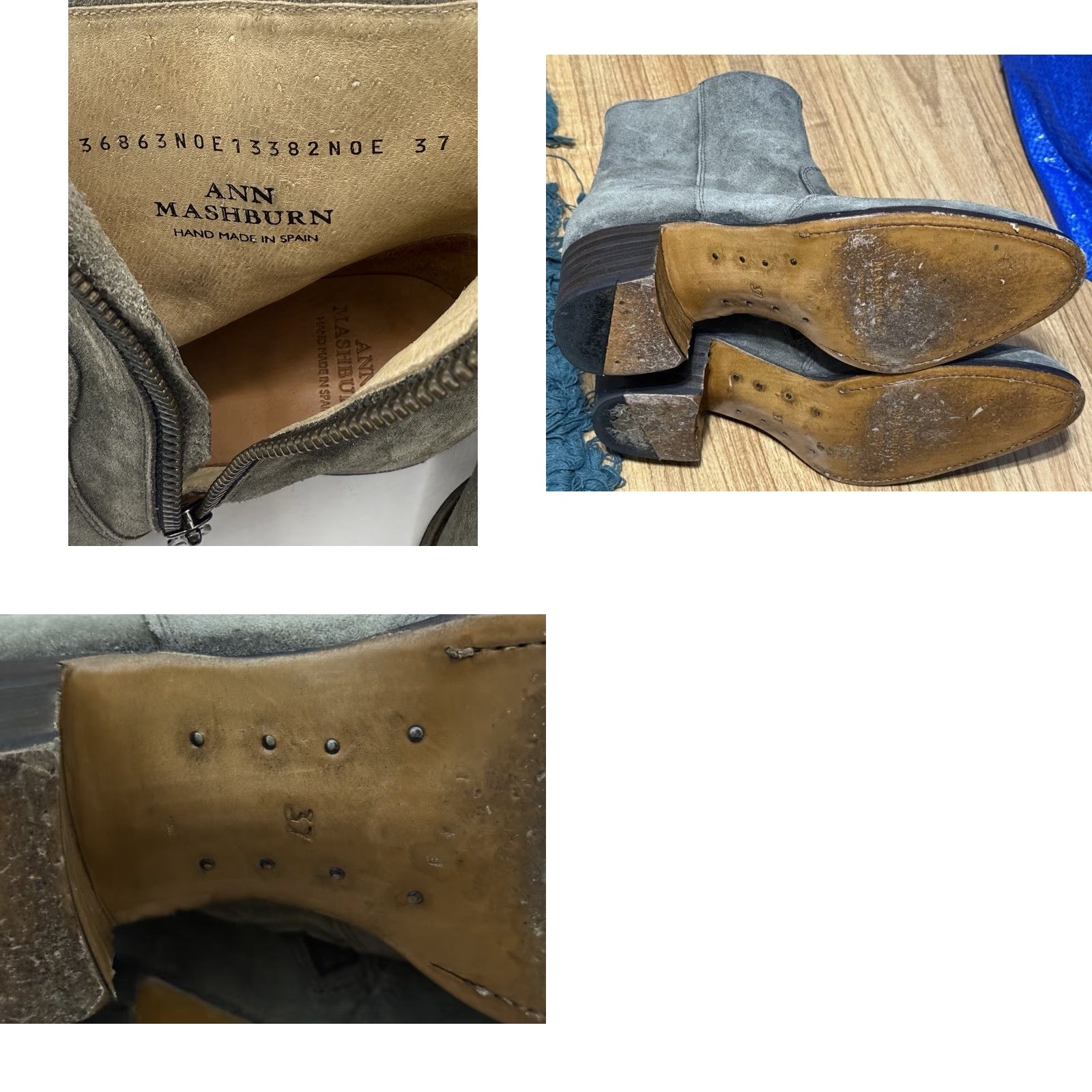 Vintage ANN MASHBURN Bootie Sho e Gray Suede Side Zip Ankle Bootie Womens 37 EU 6-7 US Gray Bohemian Classic Spain Size US 6 / IT 36 - 8 Thumbnail