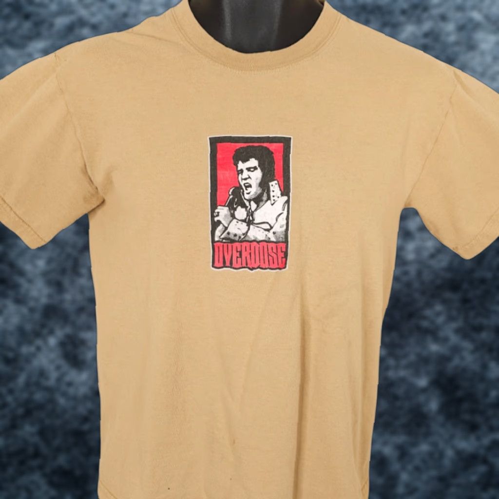 Gildan VINTAGE Elvis Presley T Shirt Mens Size Small Beige Y2K King Of Rock Overdose Shirt Size US S / EU 44-46 / 1 - 1 Thumbnail