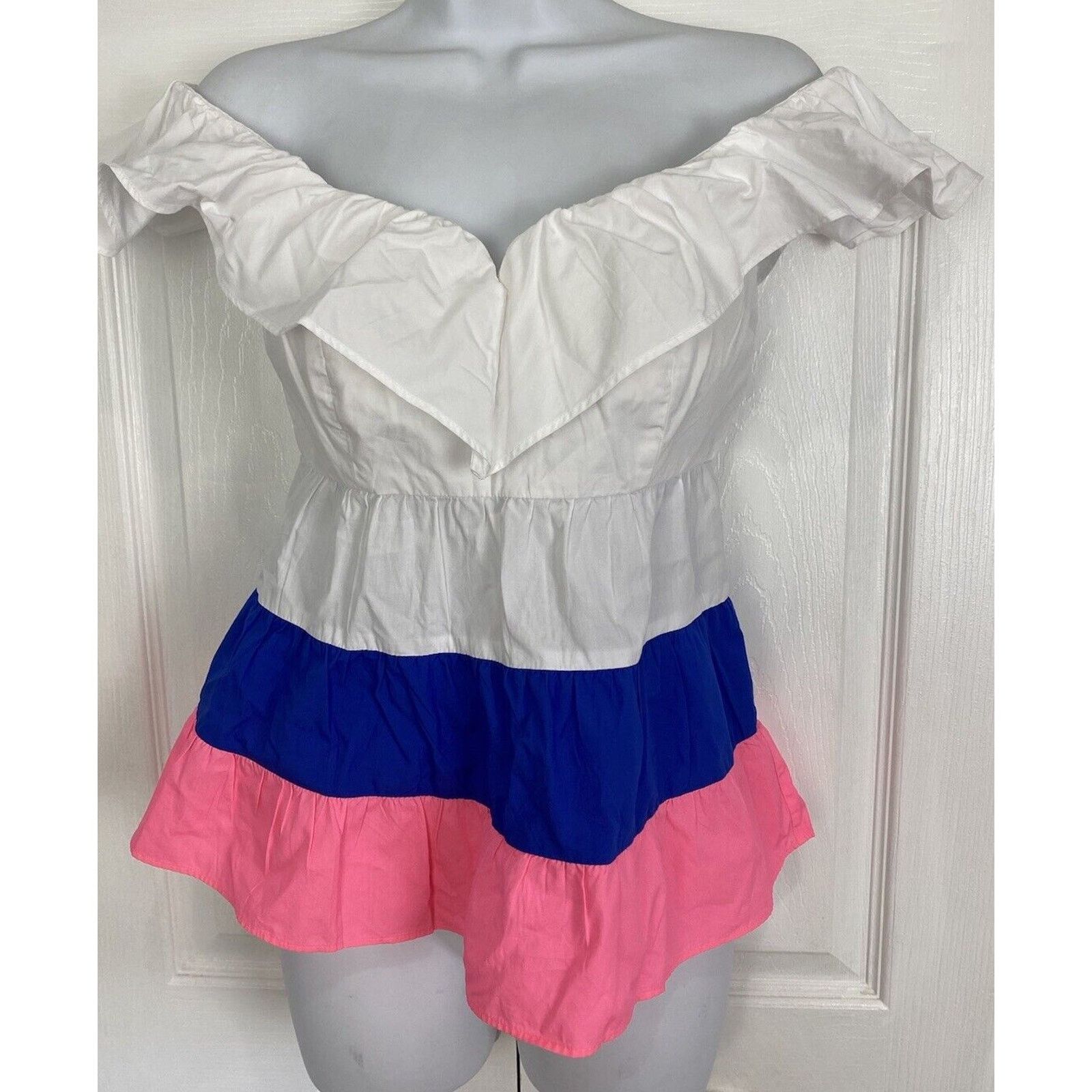 Lilly Pulitzer Lilly Pulitzer White Blue Cotton Emie Ruffle Peplum Top Size XXS / US 00 / IT 34 - 3 Thumbnail