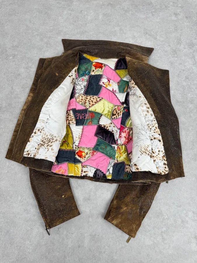 Roberto Cavalli 2000s Roberto Cavalli Raw Brown Leather Patchwork Lining Jacket Size M / US 6-8 / IT 42-44 - 2 Thumbnail