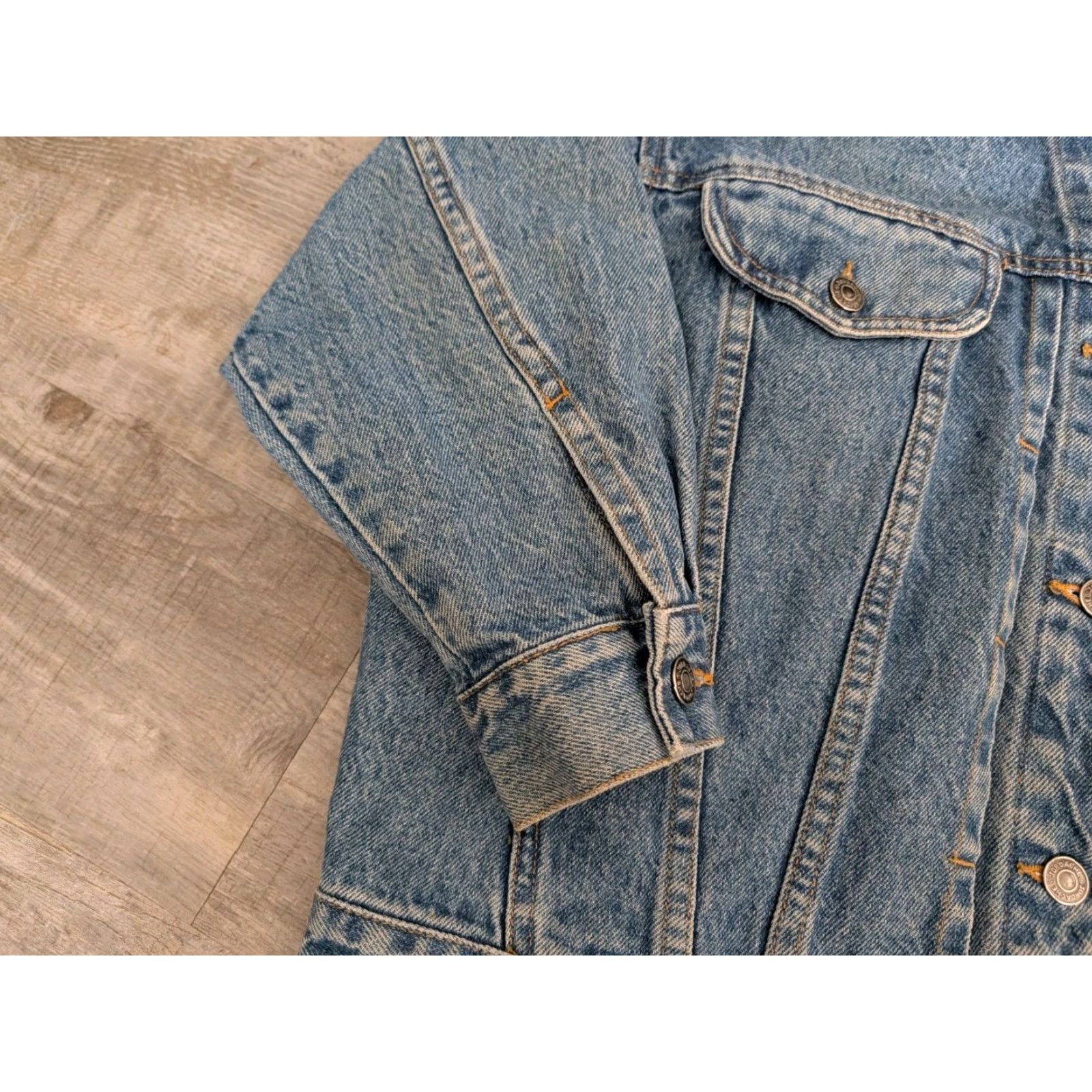 Jordache VINTAGE Jordache Jean Jacket Men's Medium Blue Denim Trucker Faded 90s Size US 31 - 4 Thumbnail