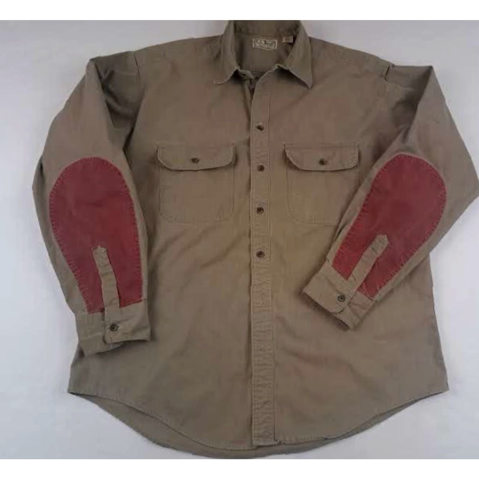 Vintage L.L. Bean Shirt Button-Up Khaki USA Made Full Button Long Sleeve Pockets Beige 31in Long Mens Large Casual Canvas Cotton Size US L / EU 52-54 / 3 - 2 Thumbnail