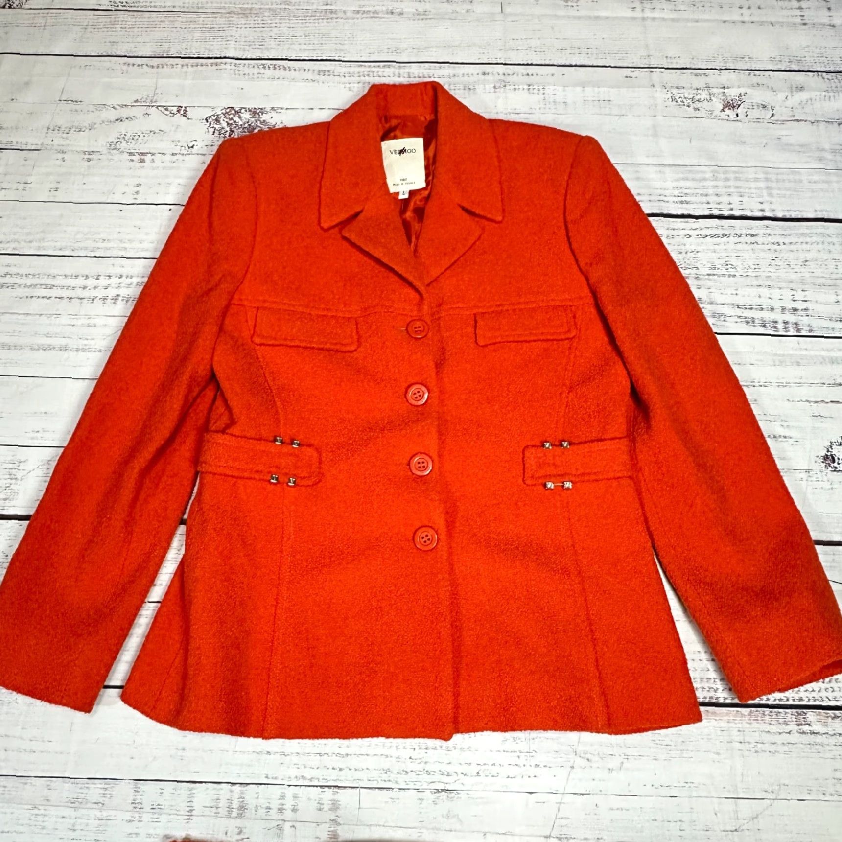 Vintage Vertigo Pour Le Ville Womens Wool Blend Skirt Suit Jacket L/10 Orange Texture Knit Set Includes: Jacket, Skirt Size 36" / US 14 / IT 50 - 6 Thumbnail