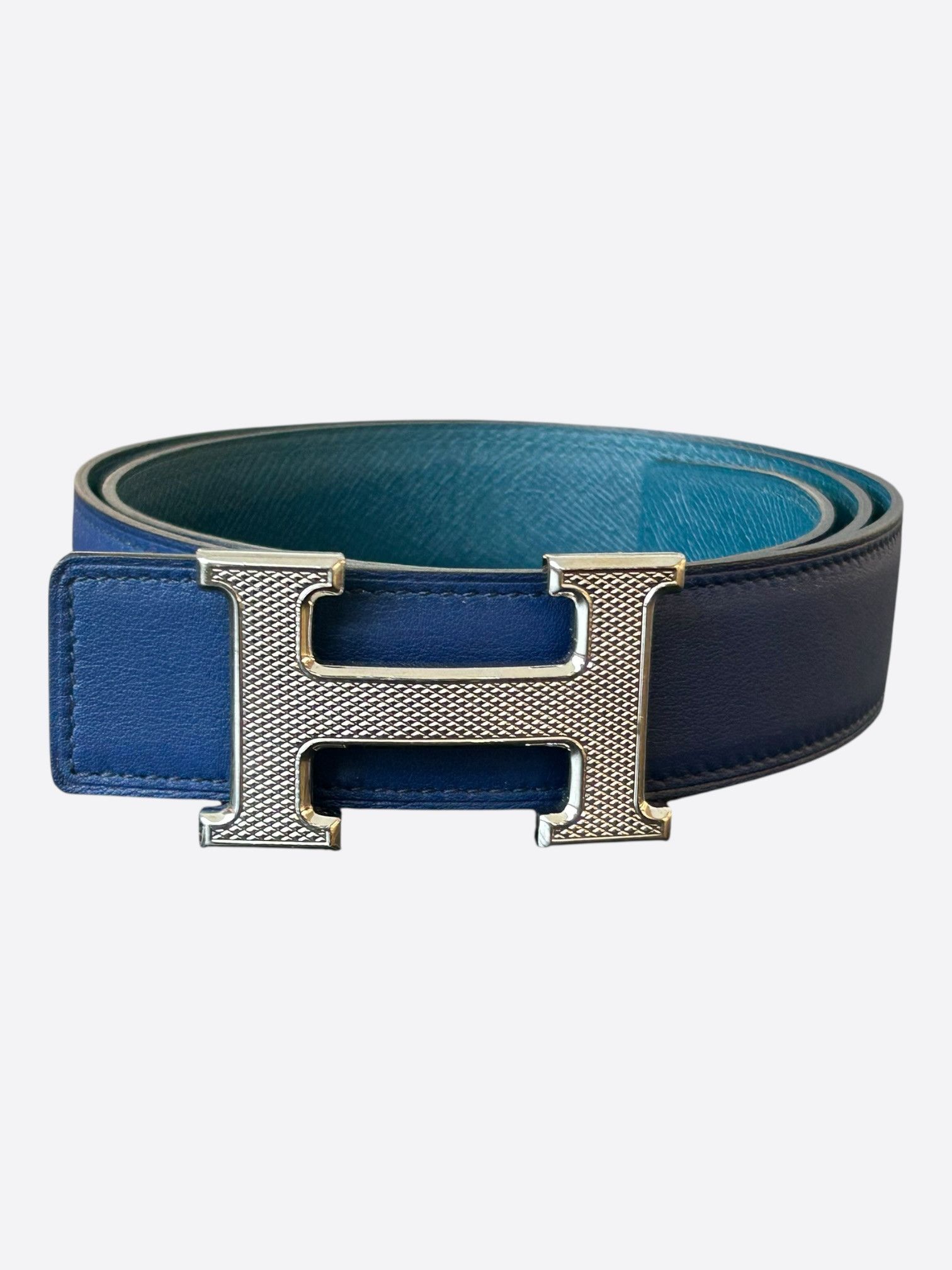 Hermes Hermes Blue & Turquoise Palladium H Reversible Belt Size 30 - 1 Thumbnail