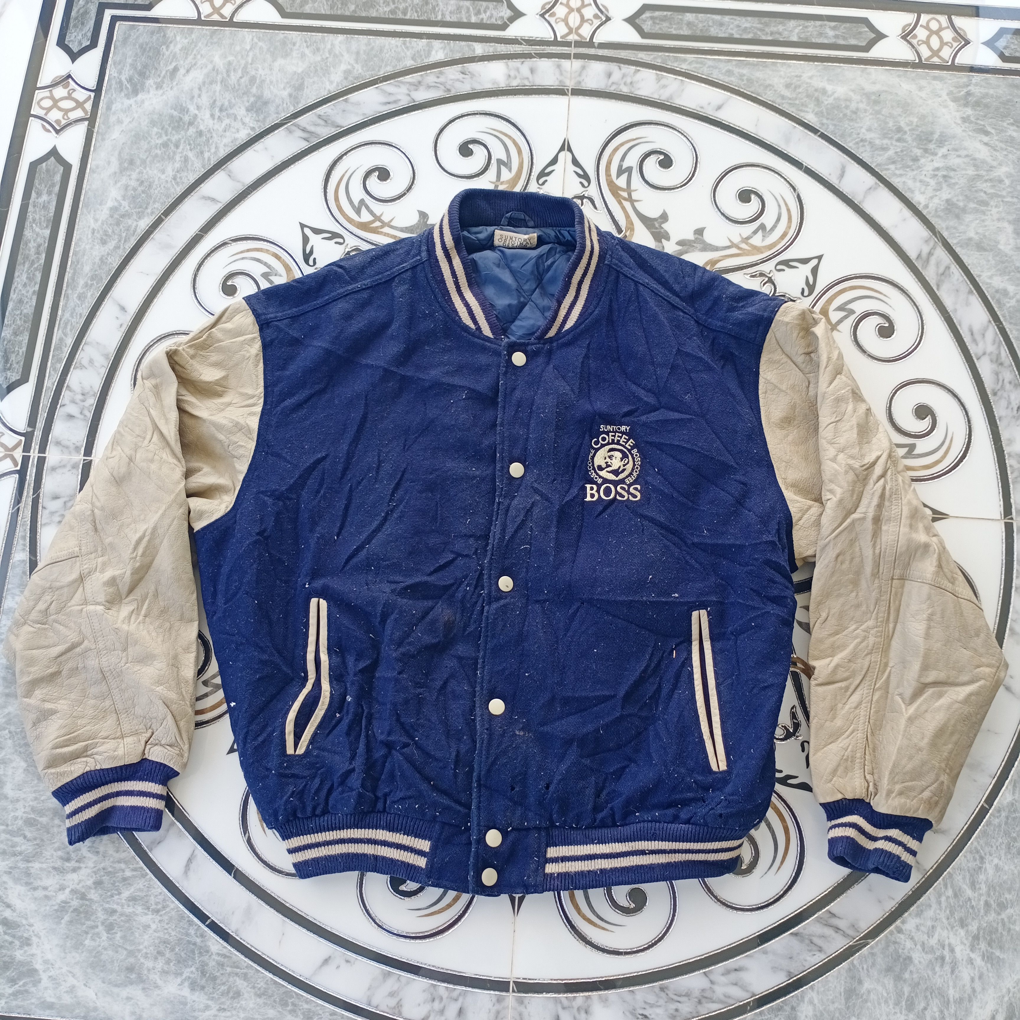 Japanese Brand Vintage Suntory Boss Coffee Leather Wool Varsity Jacket Size US XL / EU 56 / 4 - 10 Thumbnail