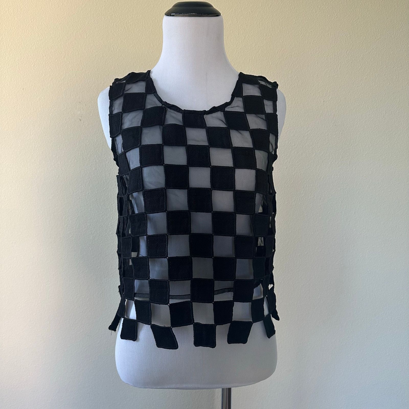 Other Women's Black Checkered Mesh Lined Sleeveless Top Size S Size S / US 4 / IT 40 - 1 Thumbnail