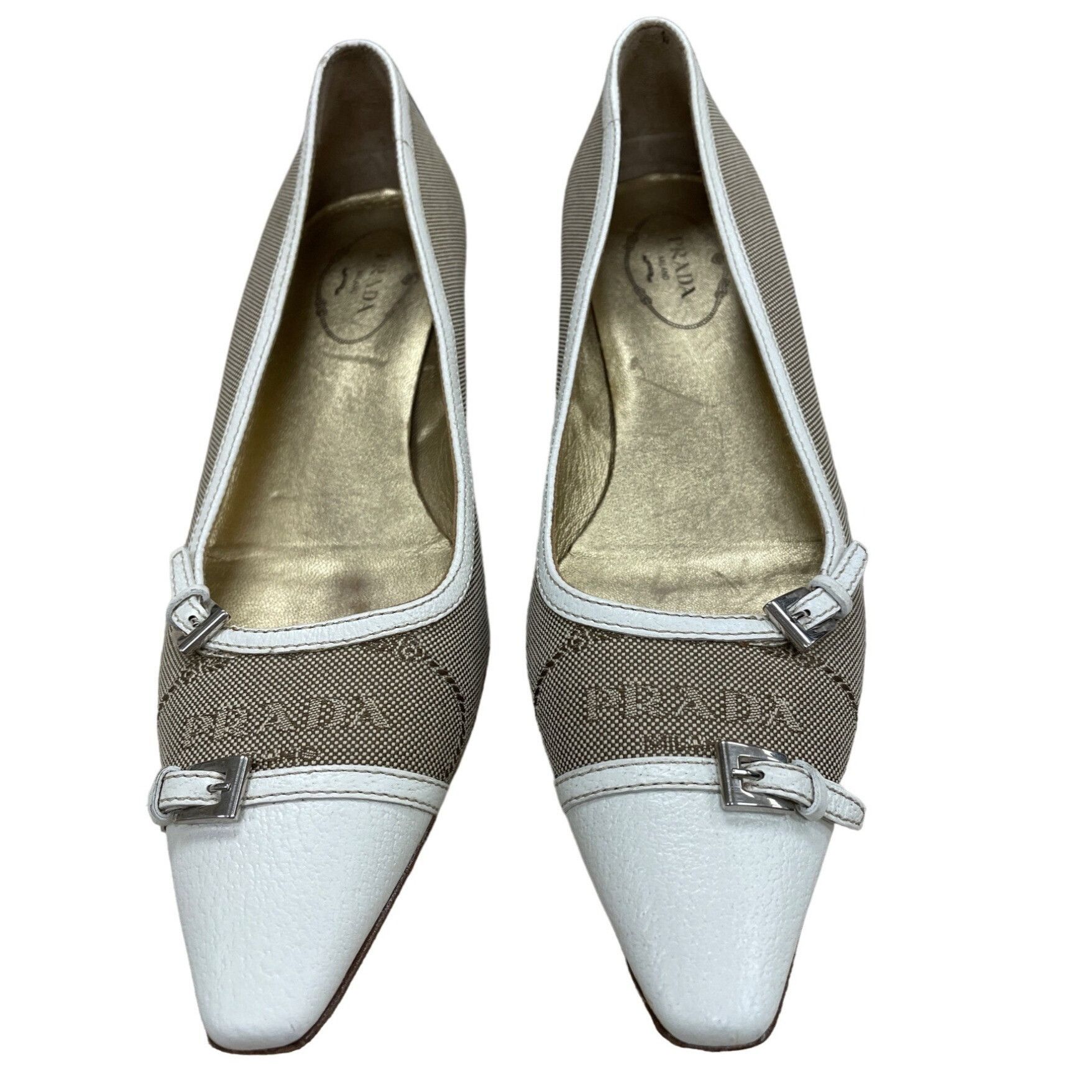 Prada Prada Vero Cuoio Vintage Womens White Brown Leather Shoes 6 Size US 6 / IT 36 - 2 Thumbnail