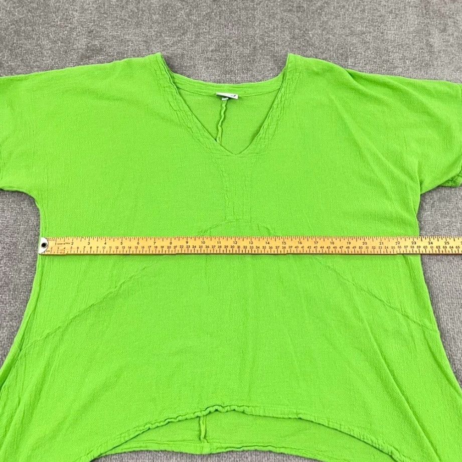 Vintage OH MY GAUZE Womens Size 3 Green V-Neck Blouse Short Sleeve Cotton Gauze Asymmetric Hem Lagenlook Casual Stylish Women's shirt Size XS / US 0-2 / IT 36-38 - 5 Thumbnail