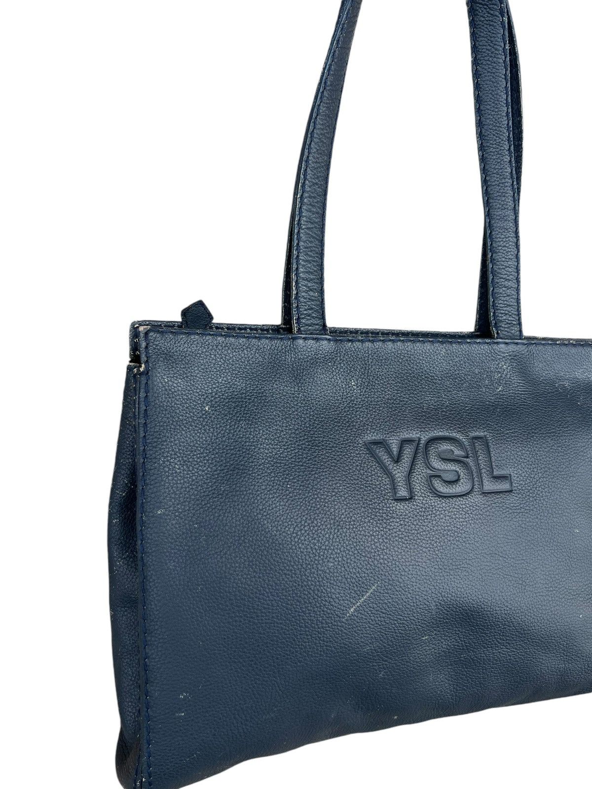 Leather VTG 80s 90s YSL Distress Patina Scratches Leather Tote Bag Size ONE SIZE - 7 Thumbnail