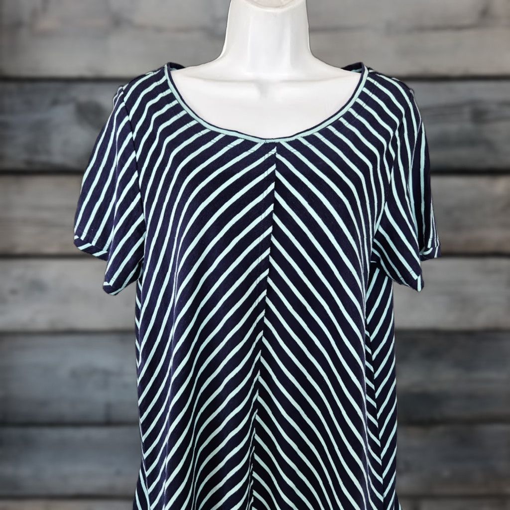 Soft Surroundings Soft Surroundings Womens Top Blouse Short Sleeve Medium Blue Stripe Pima Cotton Raw Edges Cap/Collar Size M / US 6-8 / IT 42-44 - 1 Thumbnail