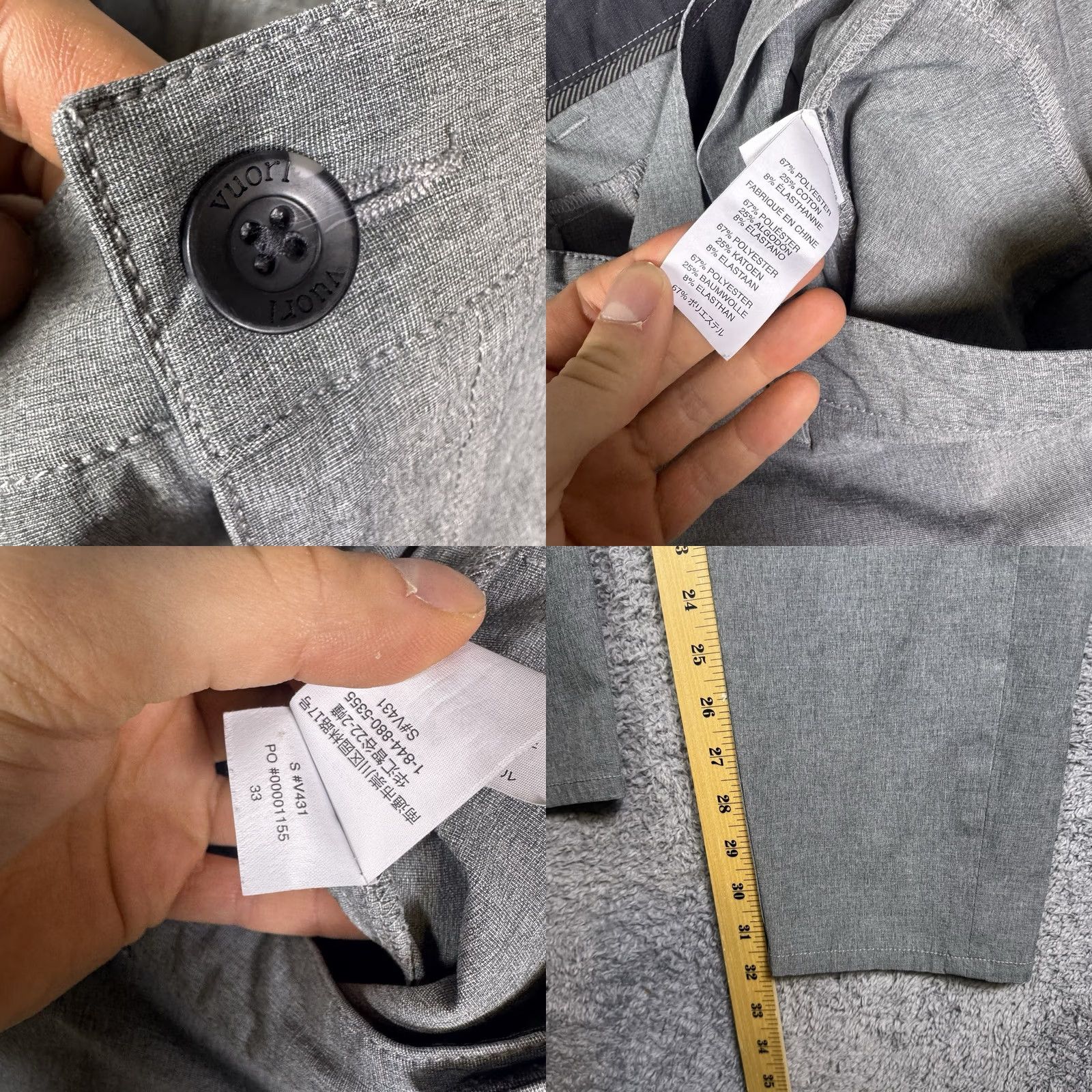 Vuori Vuori Men Pants 34x32 Chino Stretch Tech Performance Tapered 100% Polyester Gray V431 Size US 34 / EU 50 - 8 Thumbnail