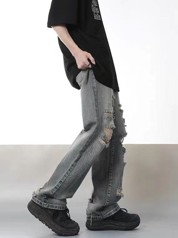 Japanese Brand Distressed men's hip-hop loose straight washed ripped jeans Size US 32 / EU 48 - 3 Thumbnail
