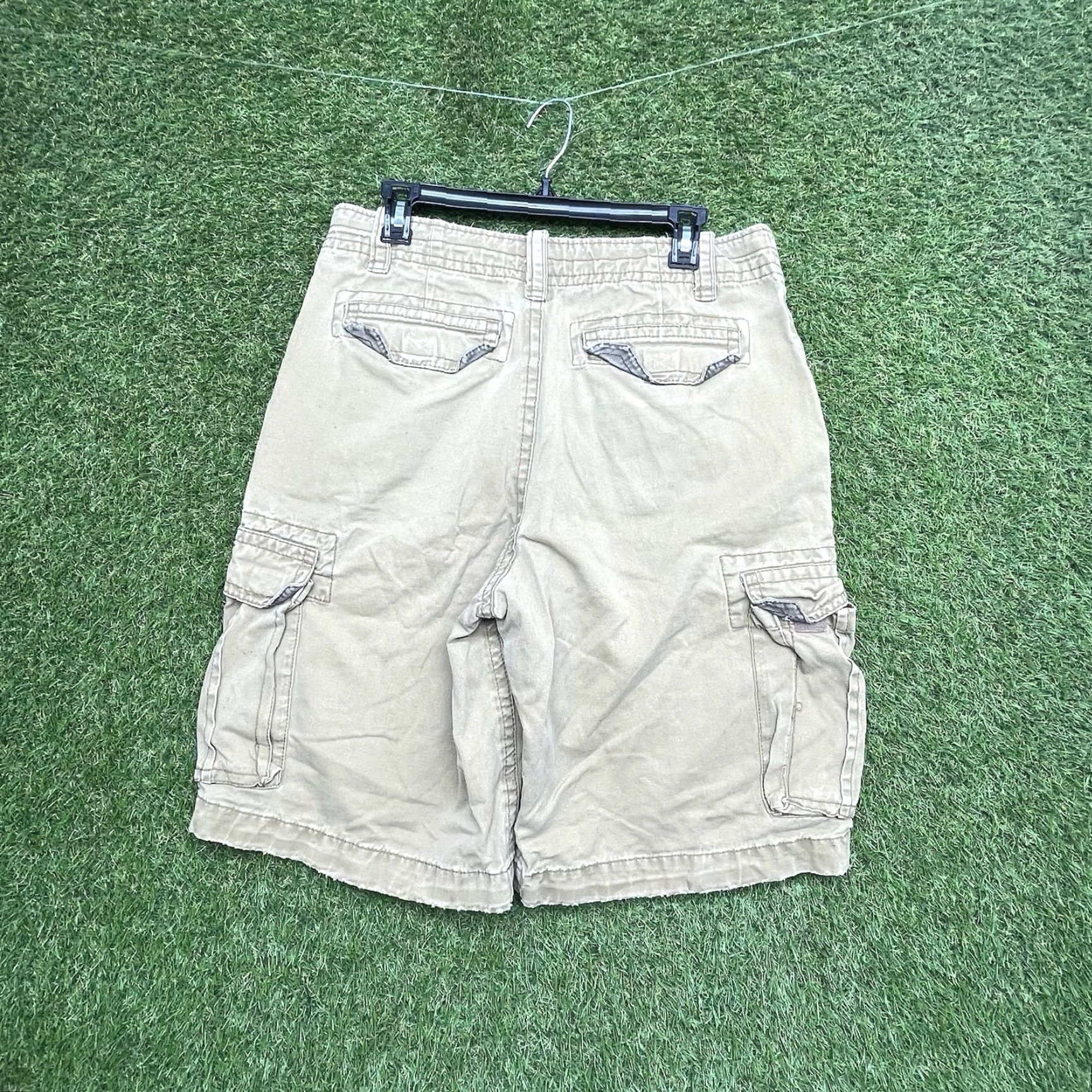 Vintage Aéropostale Cargo Shorts Men 31 x10 Beige Heavy Canvas Cotton Drawstring 00s y2k Loose Size US 31 - 2 Thumbnail