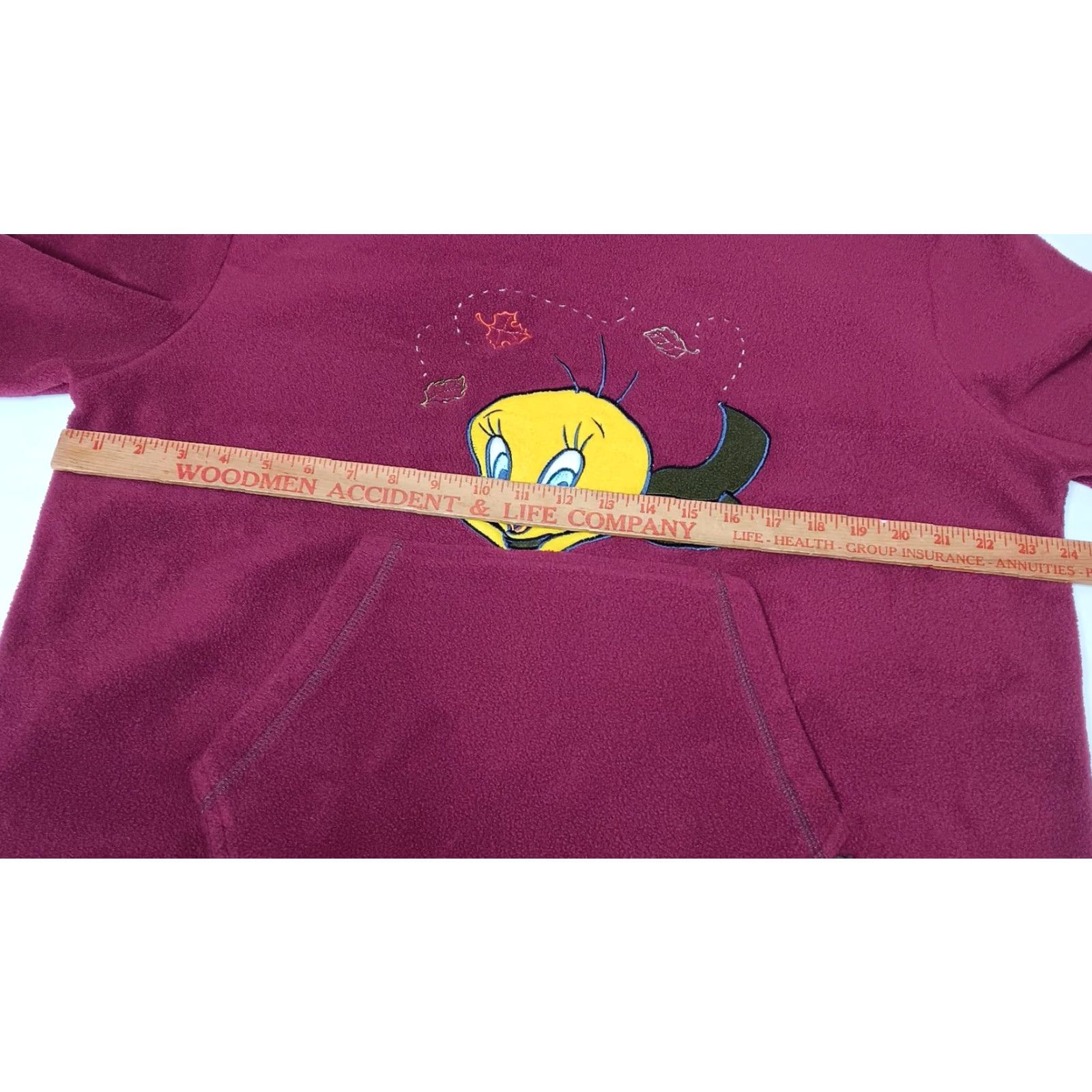 Vintage VINTAGE Looney Tunes Hoodie Sweatshirt XL Maroon Autumn Leaves Tweety Bird Sweatshirt Hooded Pullover Women's Regular Size XL Size XL / US 12-14 / IT 48-50 - 4 Thumbnail