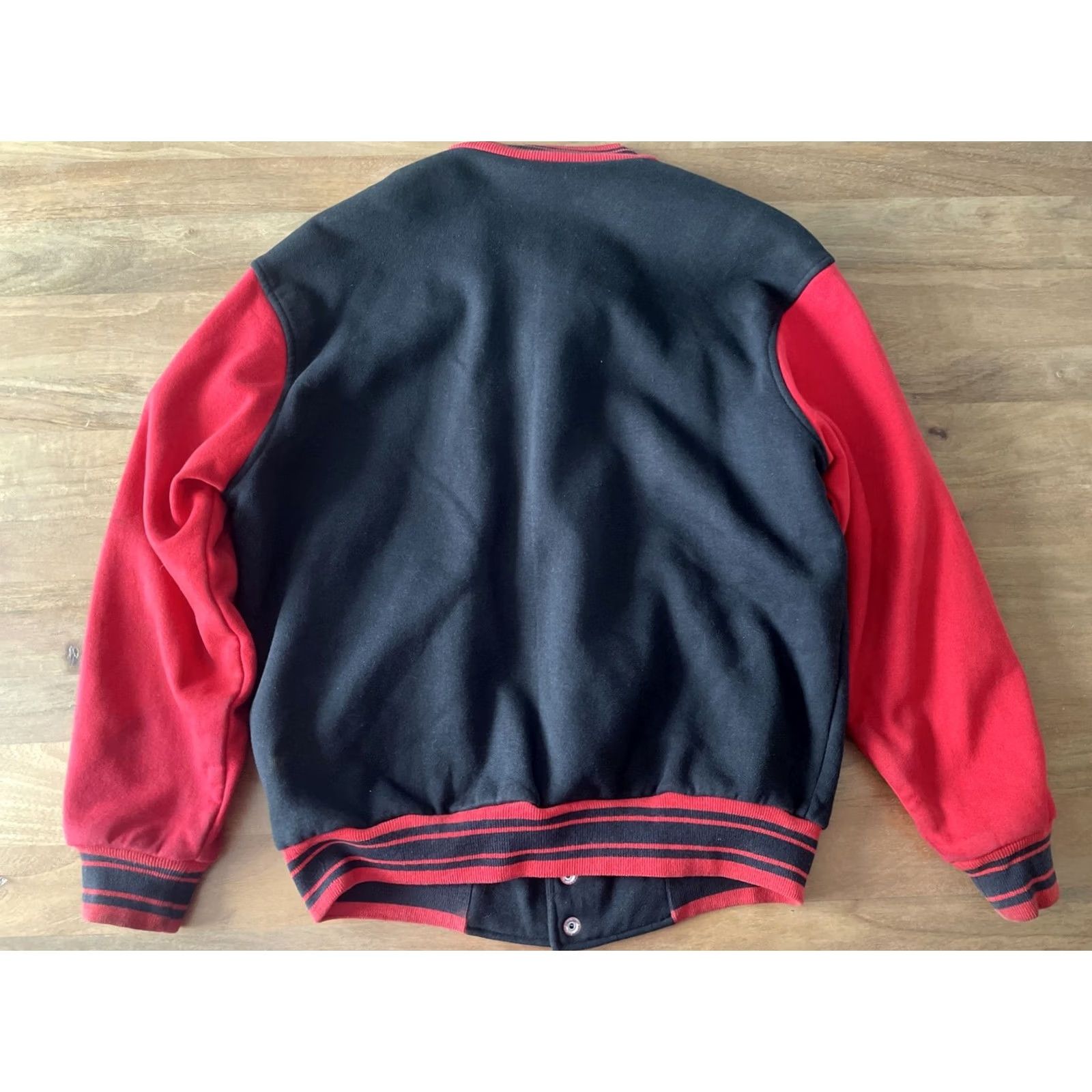 Fruit Of The Loom VINTAGE Fruit of the Loom Varsity Jacket Jacket L Black Red Cotton Retro Mens 90s College Sports Vietnam? Size US L / EU 52-54 / 3 - 2 Thumbnail