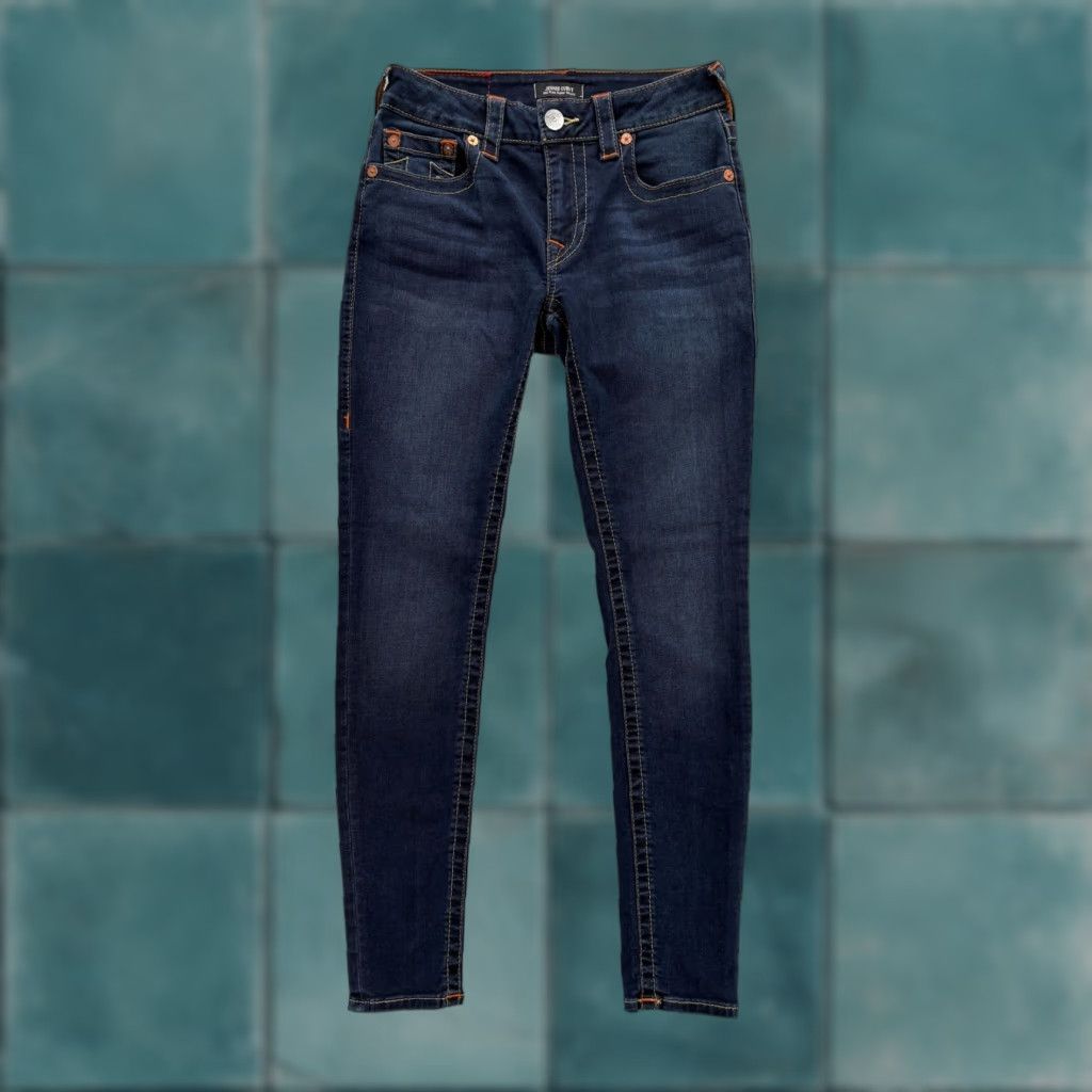 True Religion True Religion Jeans Skinny 27 Blue Dark Wash Mid Rise Womens 5-Pocket Denim Zip Slim Stretch Y2K Vintage No Size 27" / US 4 / IT 40 - 1 Thumbnail