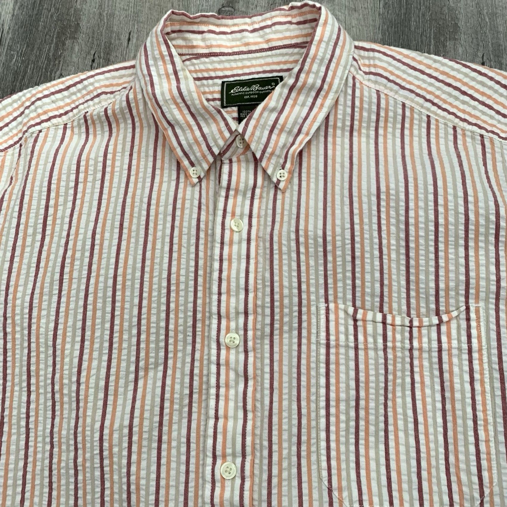 Eddie Bauer Eddie Bauer Seersucker Shirt Mens XL Striped Short Sleeve 100% Cotton Multicolor Button-Down Pocketed Casual Shirt Size US XL / EU 56 / 4 - 3 Thumbnail