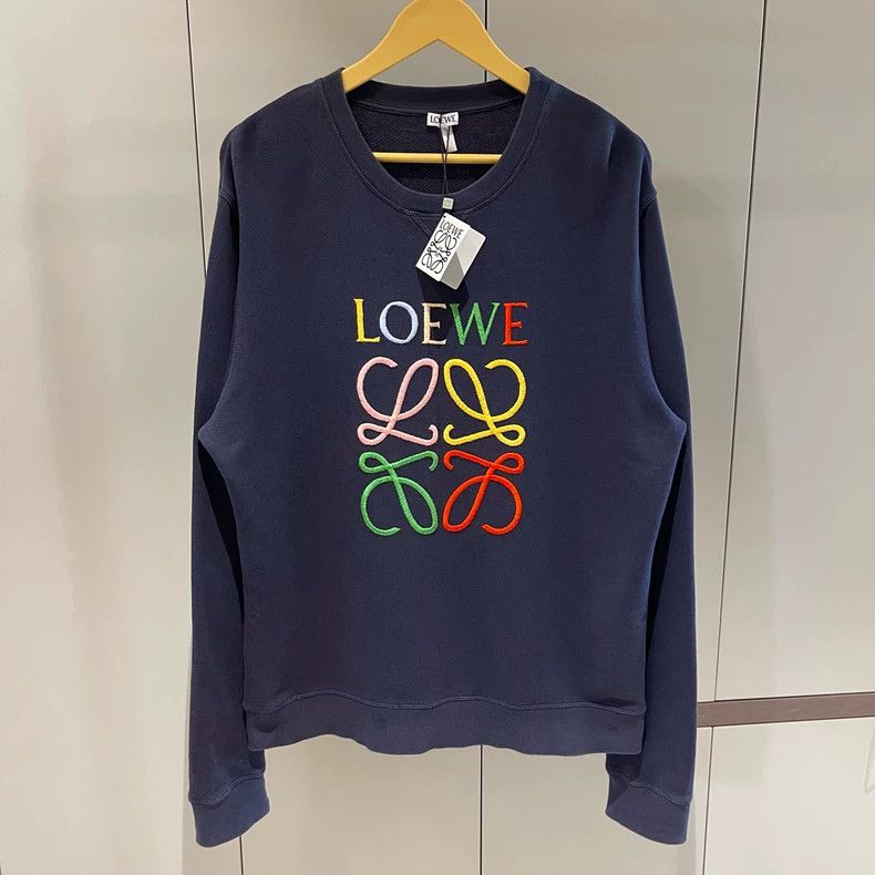 LOEWE Classic blue and green color Logo round neck sweater
