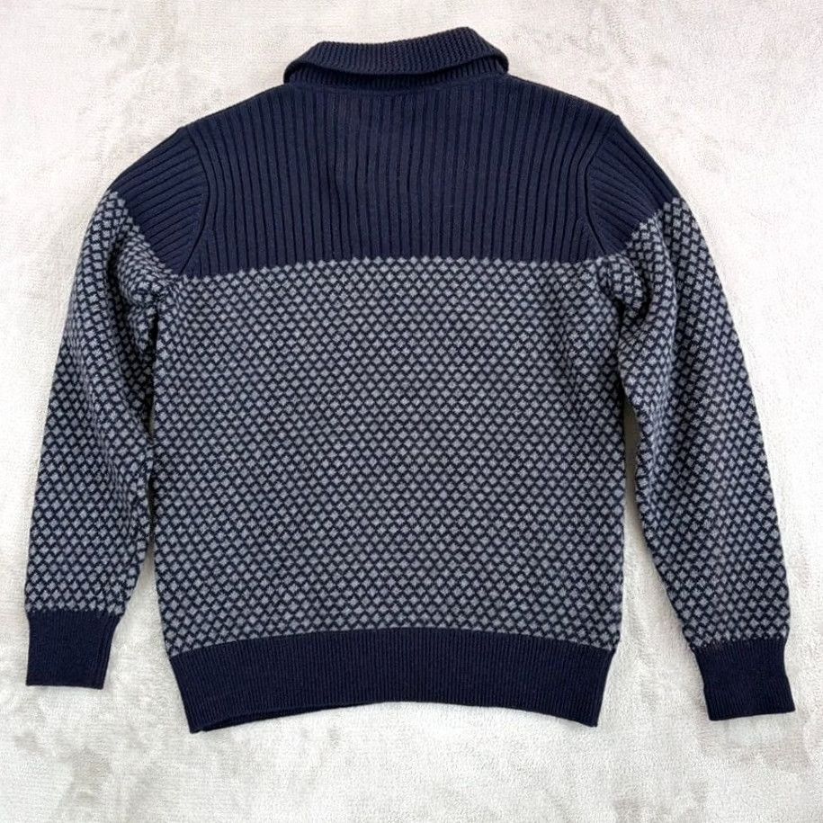 Barbour BARBOUR Sweater Jumper Navy Grey Geometric 100% Wool XL Men Pullover Turtleneck Knitted Knit Design Designer Modern Barbour Logo Size US XL / EU 56 / 4 - 3 Thumbnail