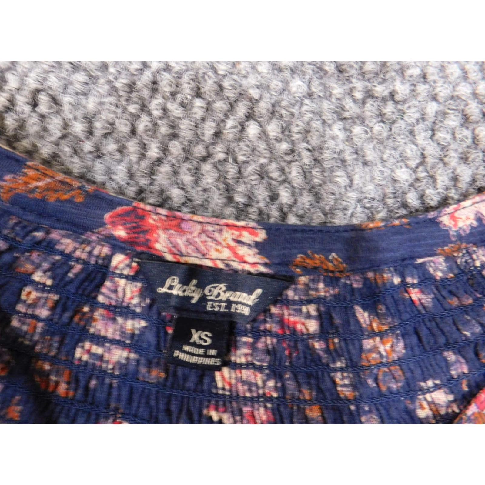 Lucky Brand Lucky Brand Blouse Top XS Women Blue Geometric Floral Knit Cotton Viscose Stretch Casual Regular Modern Classic Size XS / US 0-2 / IT 36-38 - 5 Thumbnail