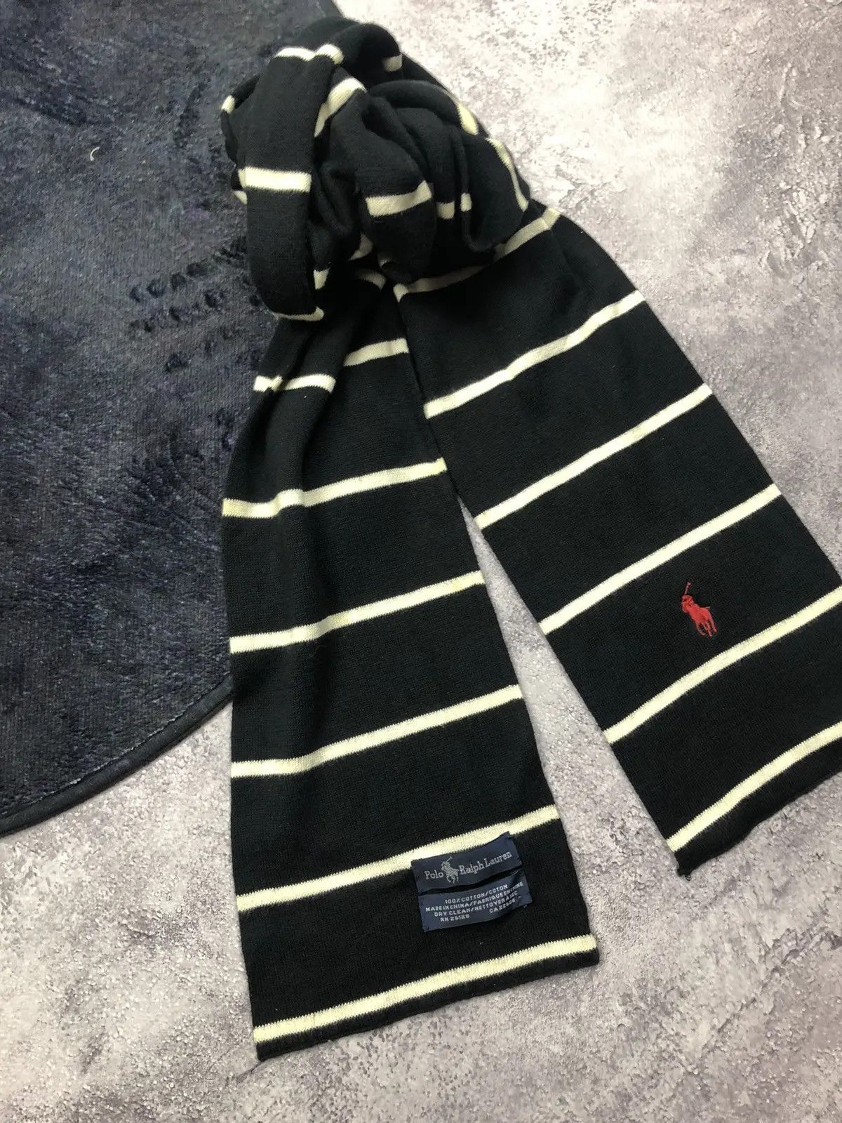 Polo Ralph Lauren POLO RALPH LAUREN Vintage Red Pony Logo Striped Cotton Scarf Size ONE SIZE - 3 Thumbnail