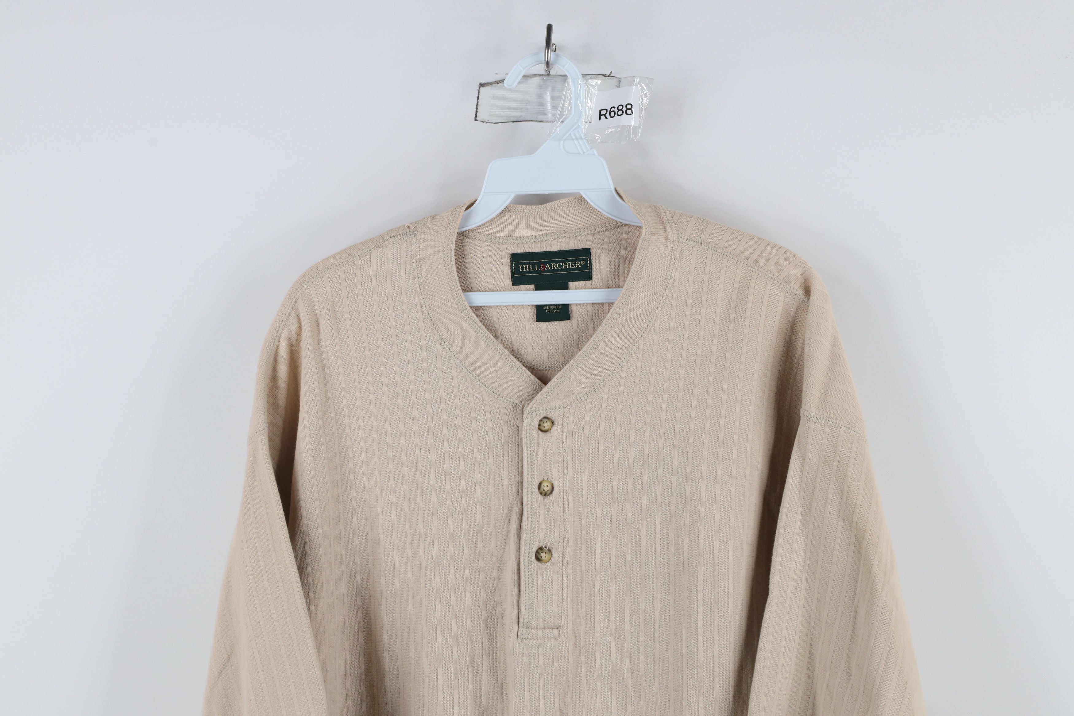 Vintage Vintage 90s Streetwear Striped Knit Henley T-Shirt Beige Size US XL / EU 56 / 4 - 2 Thumbnail