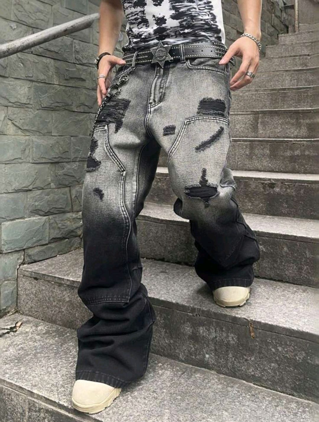 Japanese Brand × Jean Loose Ripped Pocket Wide-Leg Casual Denim Jeans Size US 34 / EU 50 - 5 Thumbnail