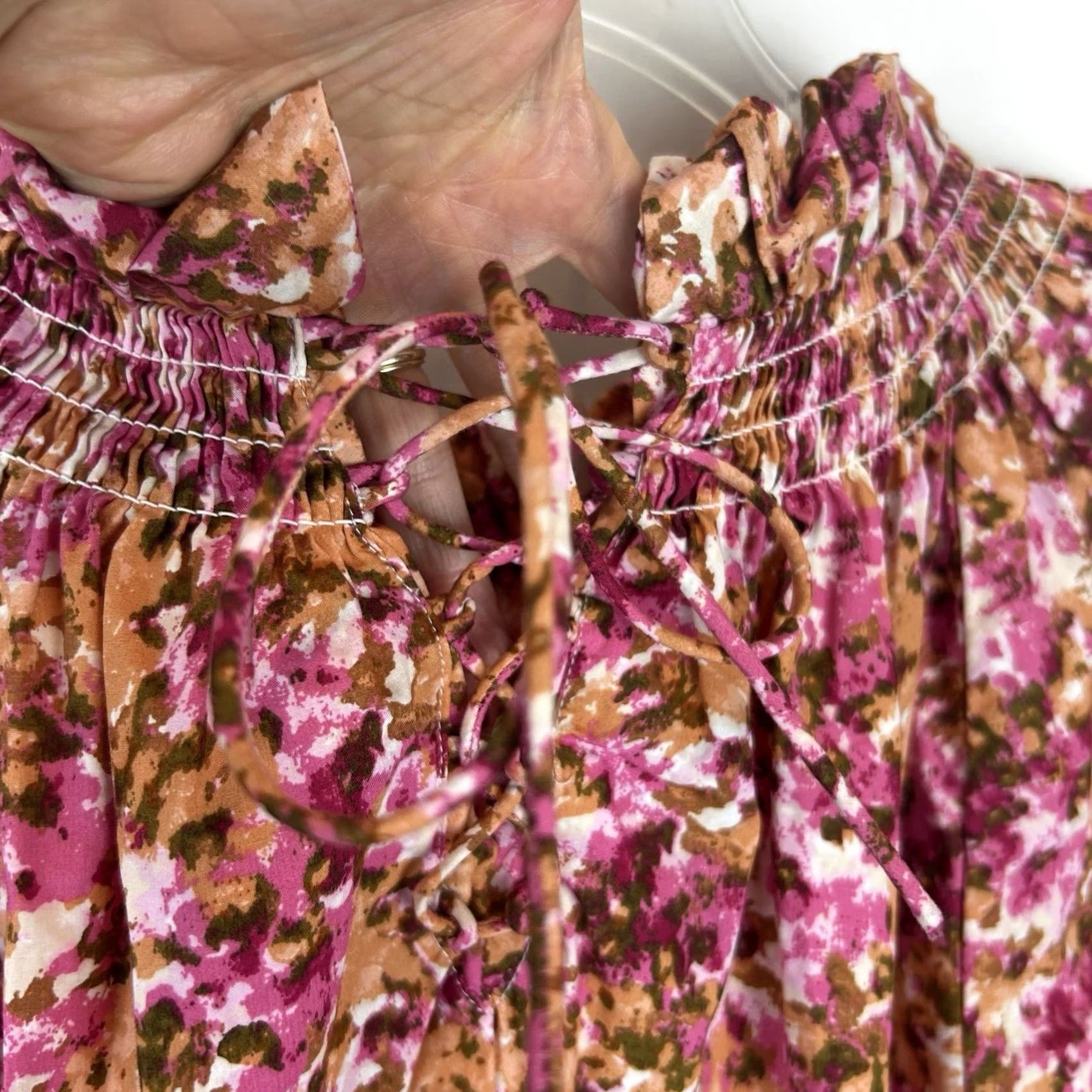 J.Crew J.CREW Blouse Women M Pink Floral Ruffle Balloon Sleeve Round Neck Pullover Casual Workwear Size M / US 6-8 / IT 42-44 - 7 Thumbnail