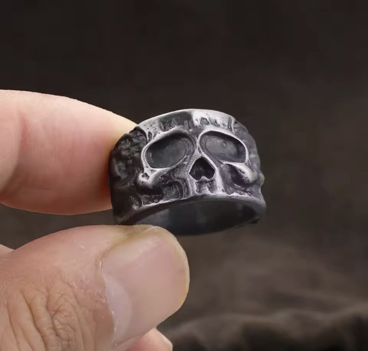 Vintage Retro Half Face Skull Ring Size ONE SIZE - 4 Thumbnail