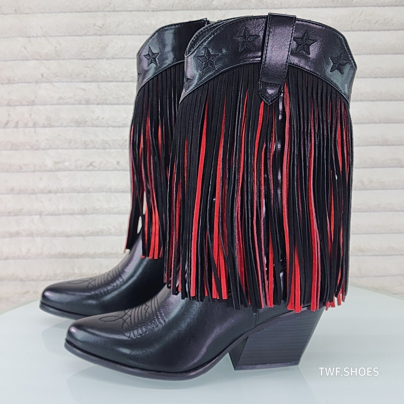 Other Dusty Roads Mid Calf Black and Red Fringe Country Western Co Size US 8.5 / IT 38.5 - 2 Thumbnail