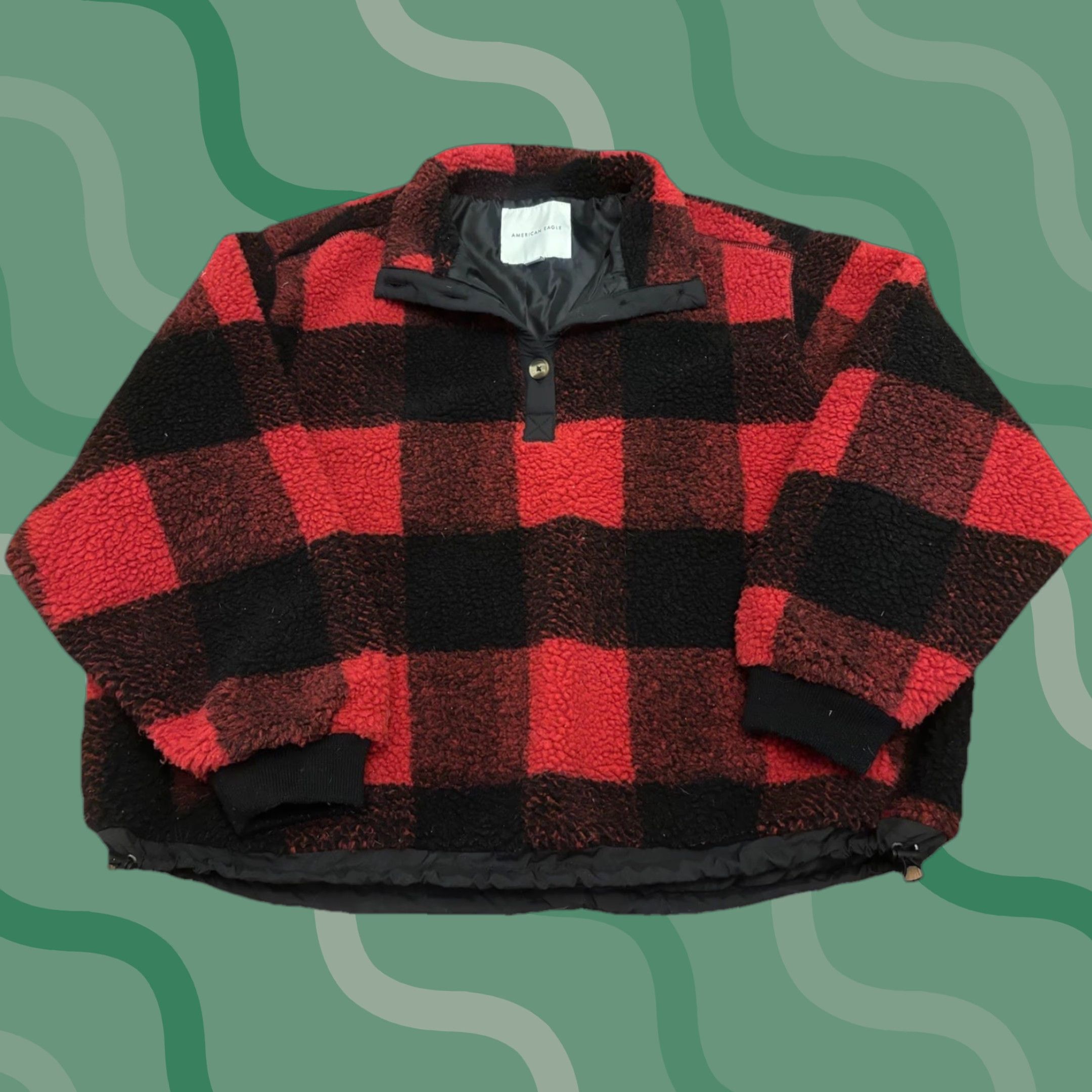 American Eagle Outfitters VINTAGE American Eagle Outfitters Sherpa Fleece Pullover Red Buffalo Plaid M1? Size M / US 6-8 / IT 42-44 - 1 Thumbnail