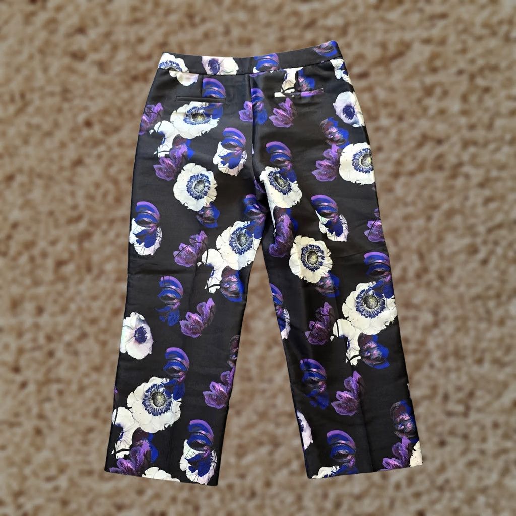 J.Crew J.CREW Pants Womens Size 10 Black Purple Floral Straight Leg Dressy Size 32" / US 10 / IT 46 - 1 Thumbnail